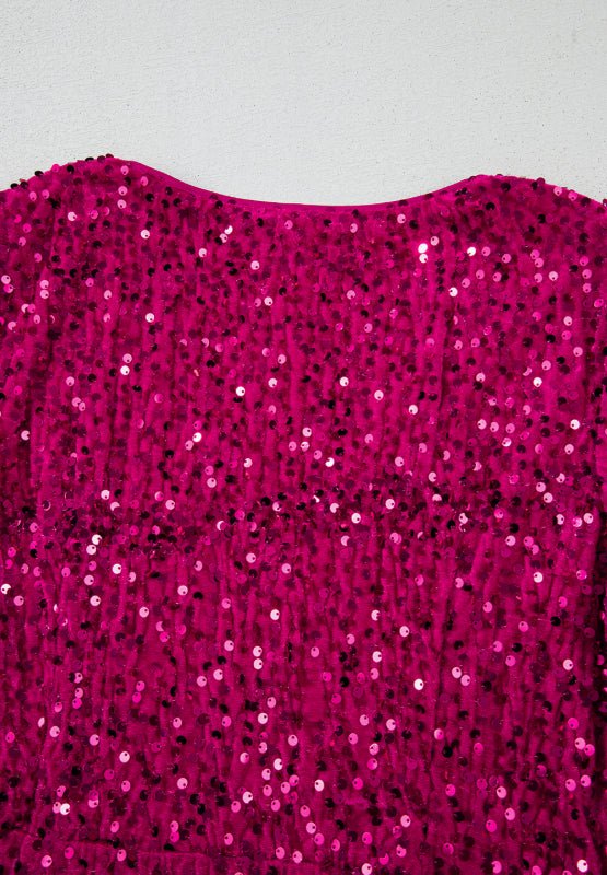 Sequin Surplice Long Sleeve Mini Dress - Flip Flop Dynasty