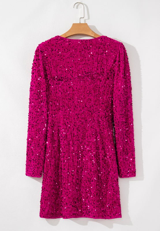 Sequin Surplice Long Sleeve Mini Dress - Flip Flop Dynasty