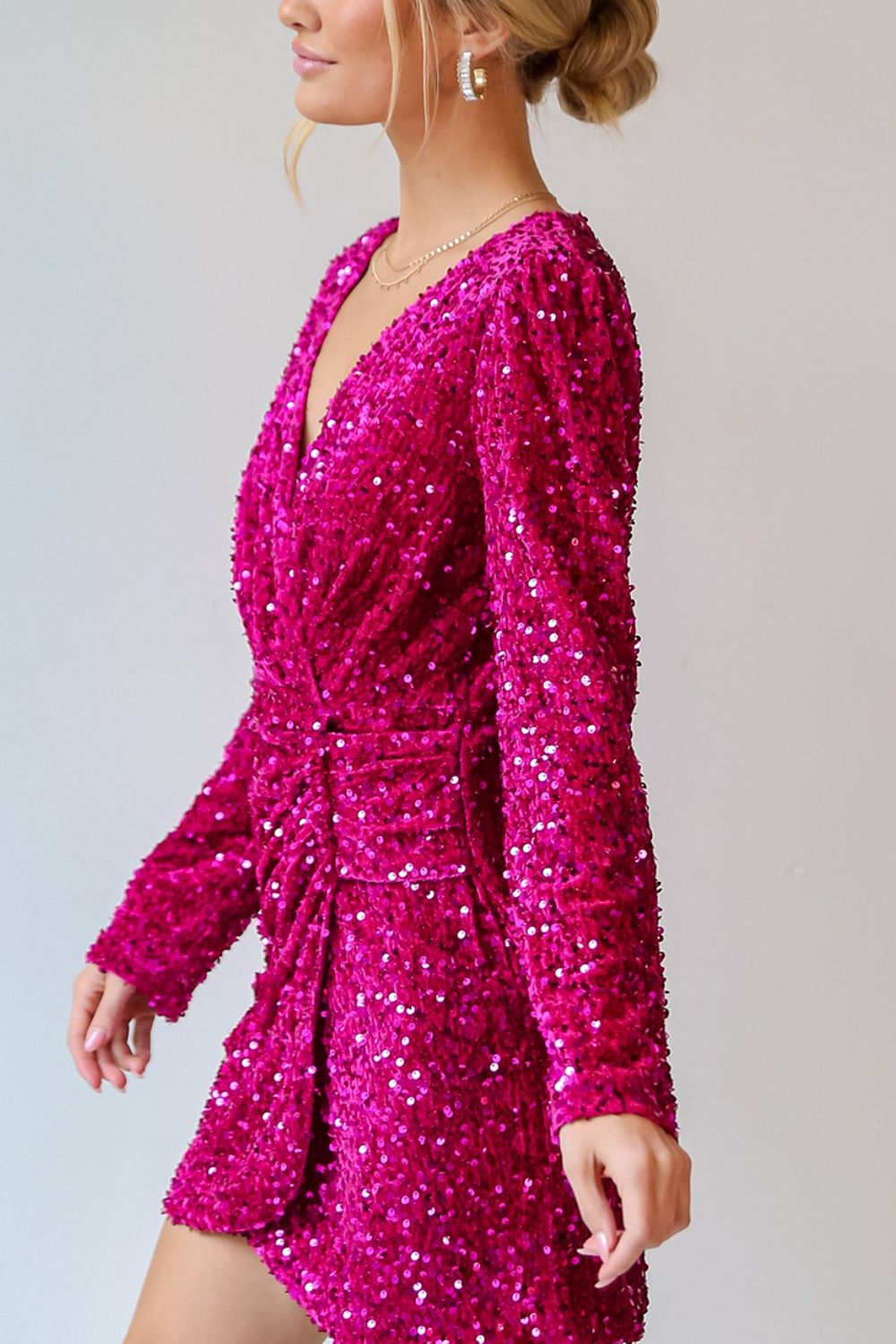 Sequin Surplice Long Sleeve Mini Dress - Flip Flop Dynasty