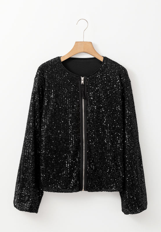 Sequin Zip Up Long Sleeve Jacket - Flip Flop Dynasty