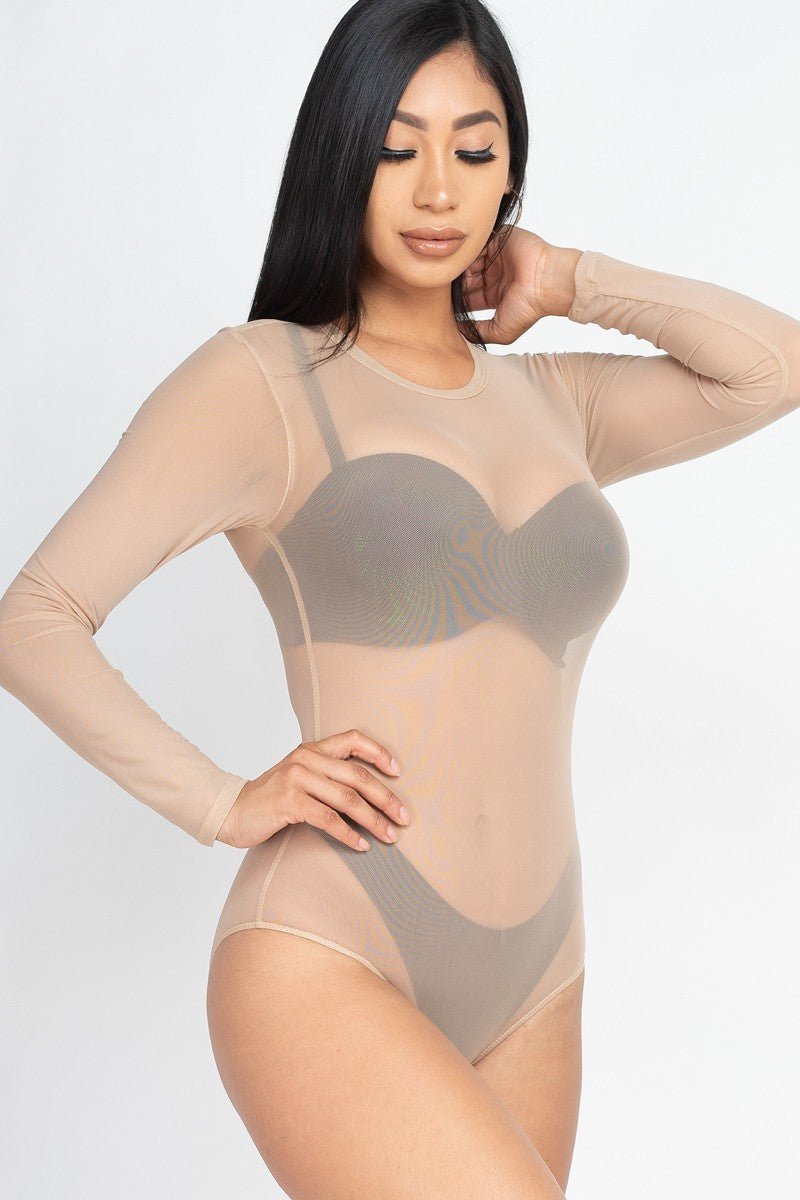 Sexy Sheer Mesh Long Sleeve Bodysuit - Flip Flop Dynasty