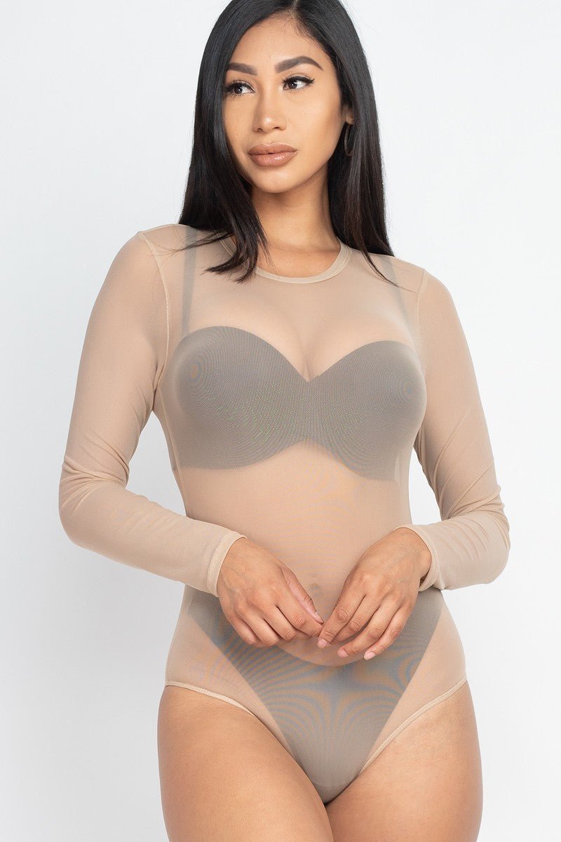 Sexy Sheer Mesh Long Sleeve Bodysuit - Flip Flop Dynasty