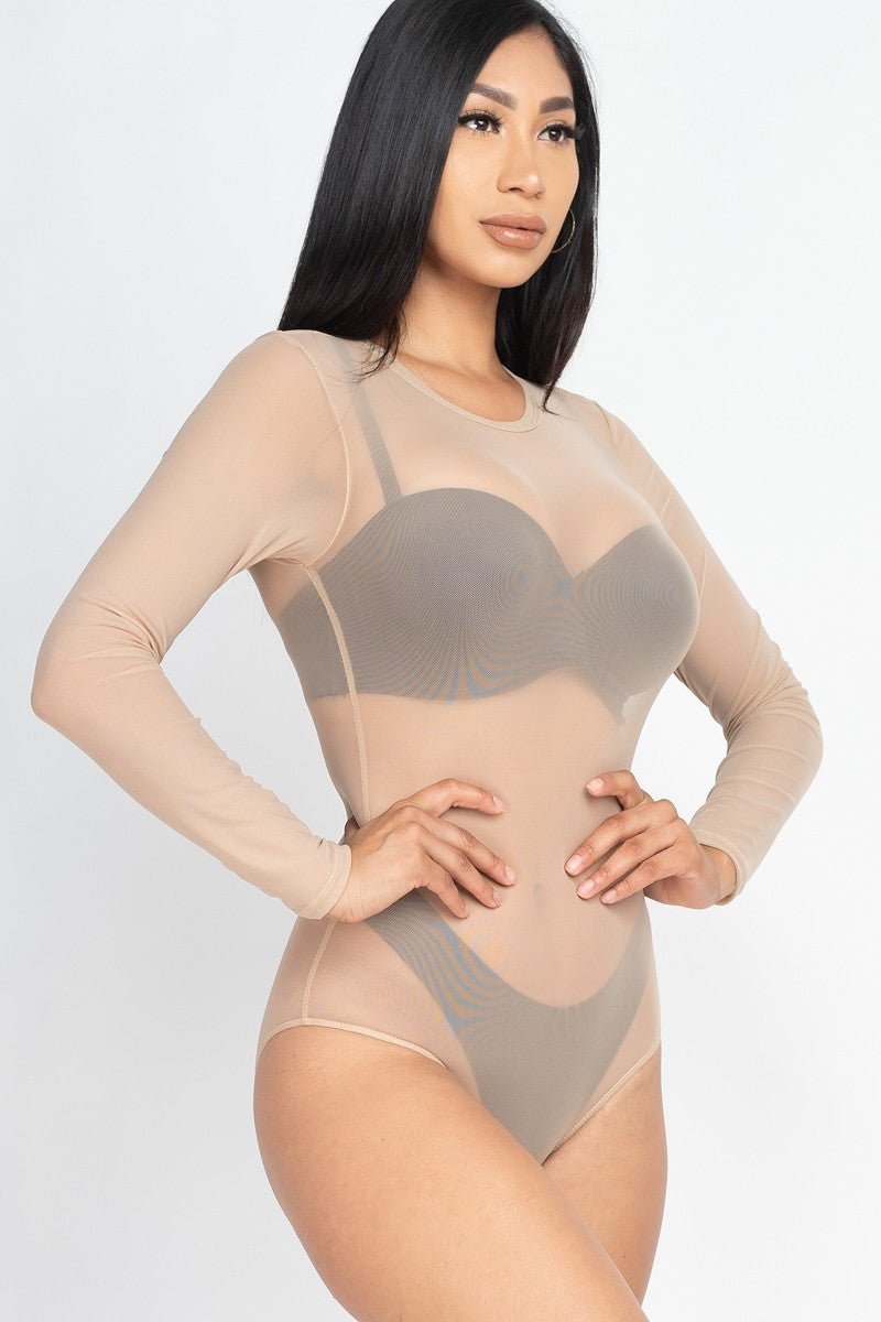 Sexy Sheer Mesh Long Sleeve Bodysuit - Flip Flop Dynasty