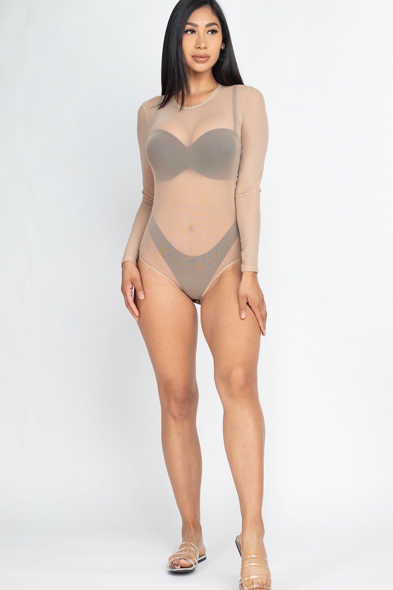 Sexy Sheer Mesh Long Sleeve Bodysuit - Flip Flop Dynasty