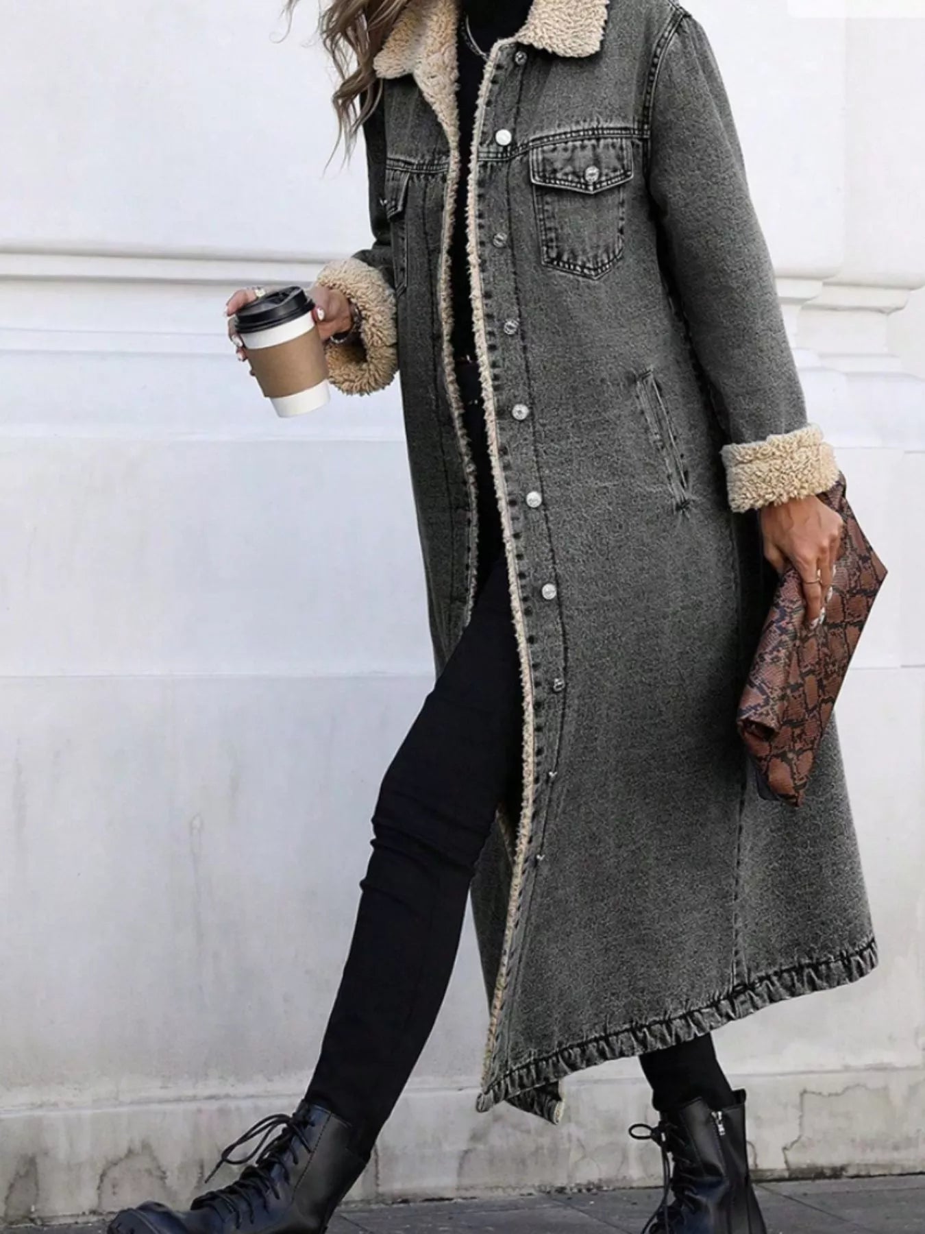 Sherpa Lined Longline Denim Jacket - Flip Flop Dynasty