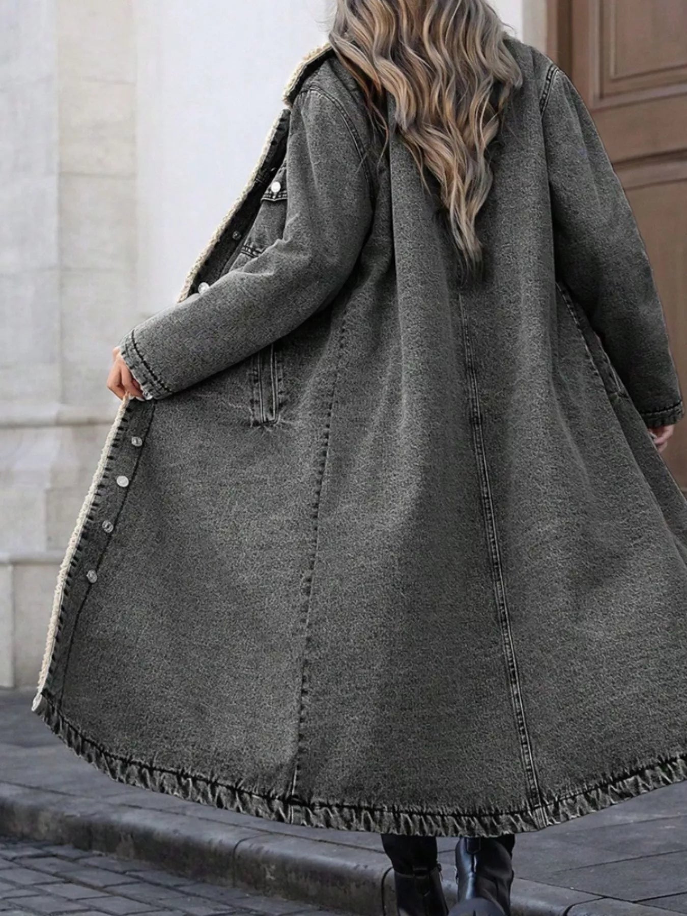 Sherpa Lined Longline Denim Jacket - Flip Flop Dynasty