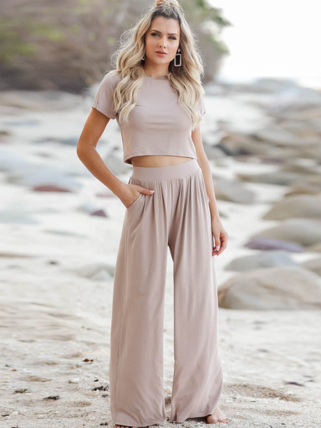 Short Sleeve T-Shirt and Wide Leg Pants Set - Flip Flop Dynasty