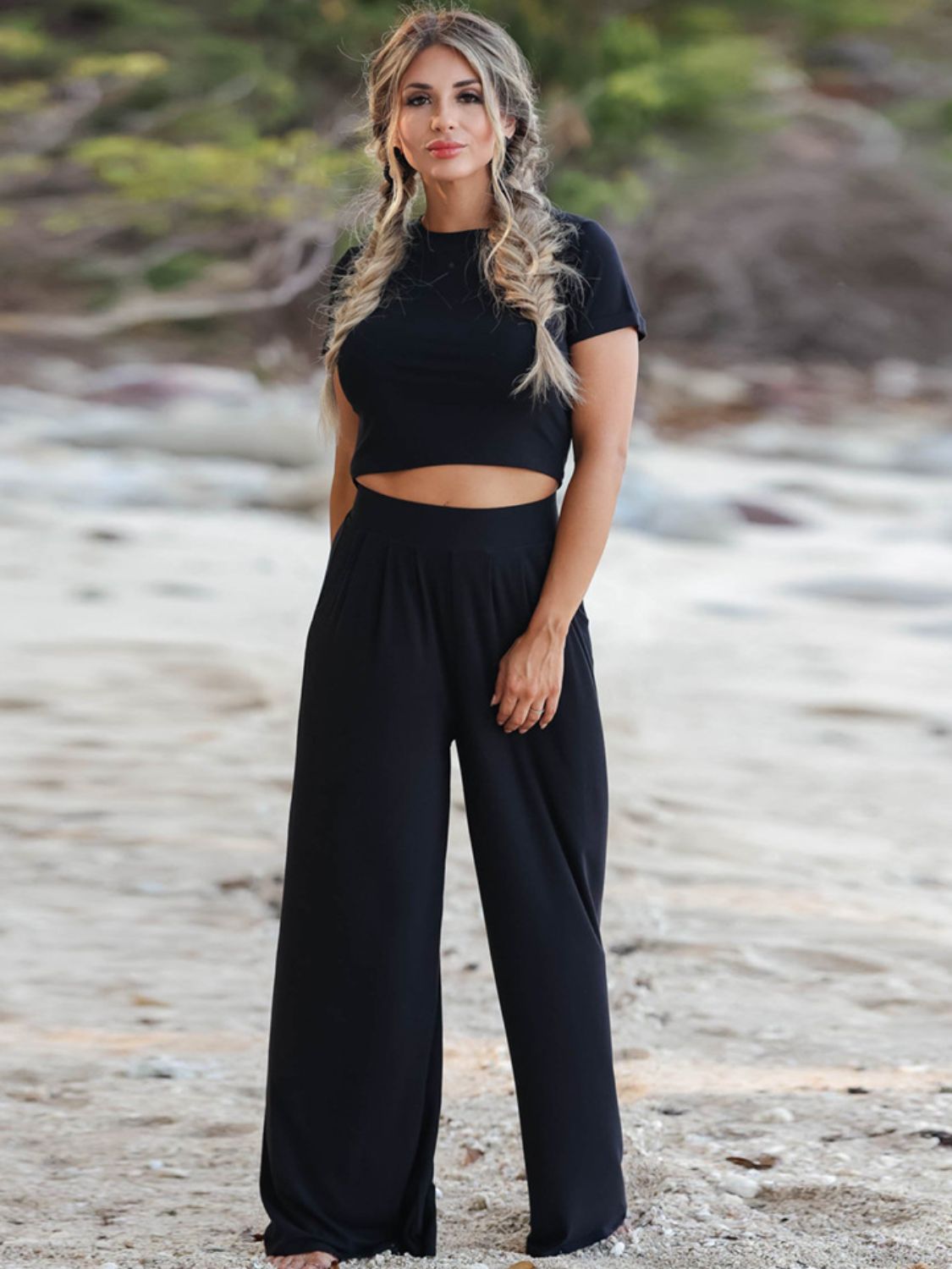 Short Sleeve T-Shirt and Wide Leg Pants Set - Flip Flop Dynasty