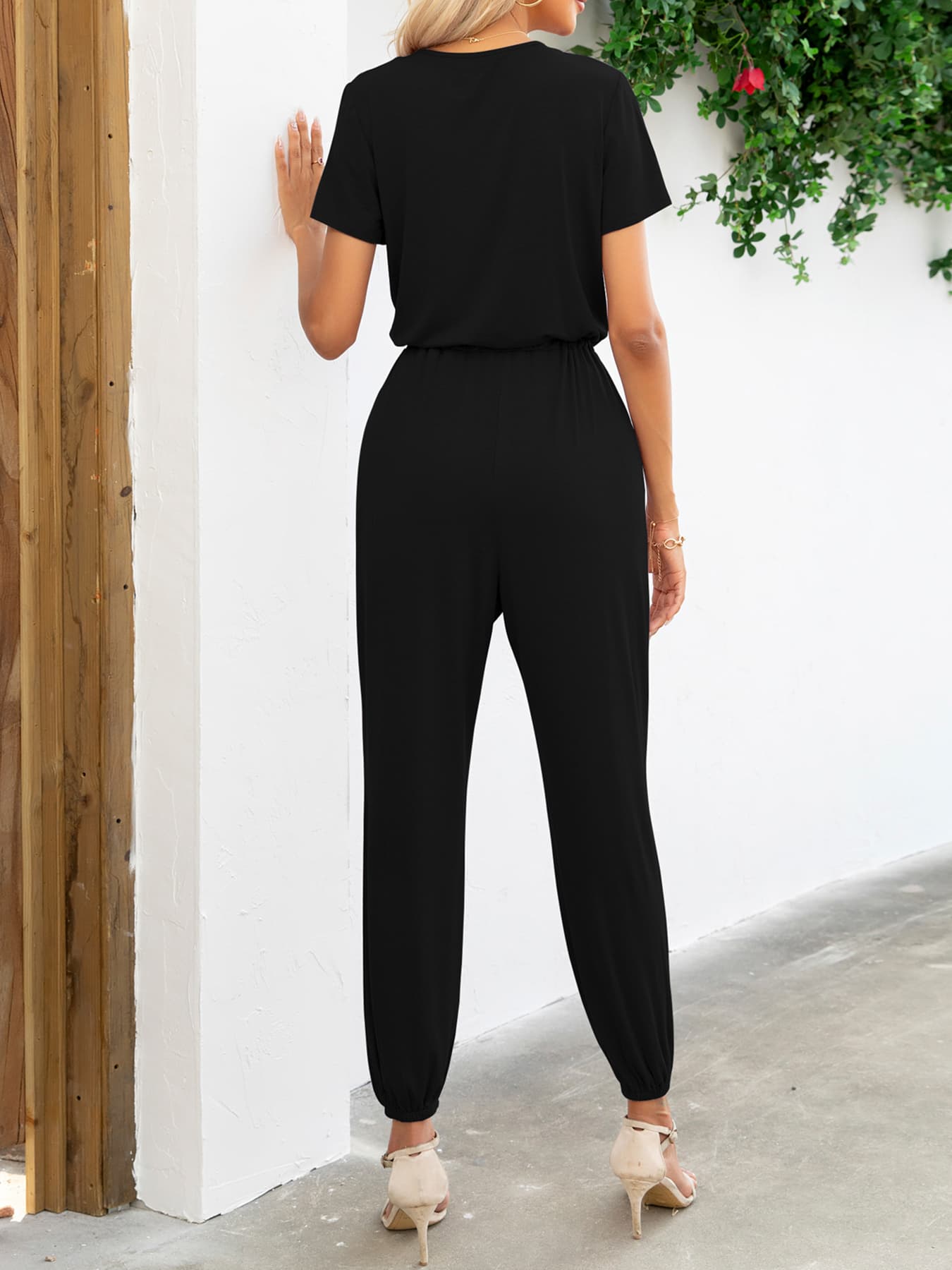 Short Sleeve V - Neck Jumpsuit with Pockets - Flip Flop Dynasty