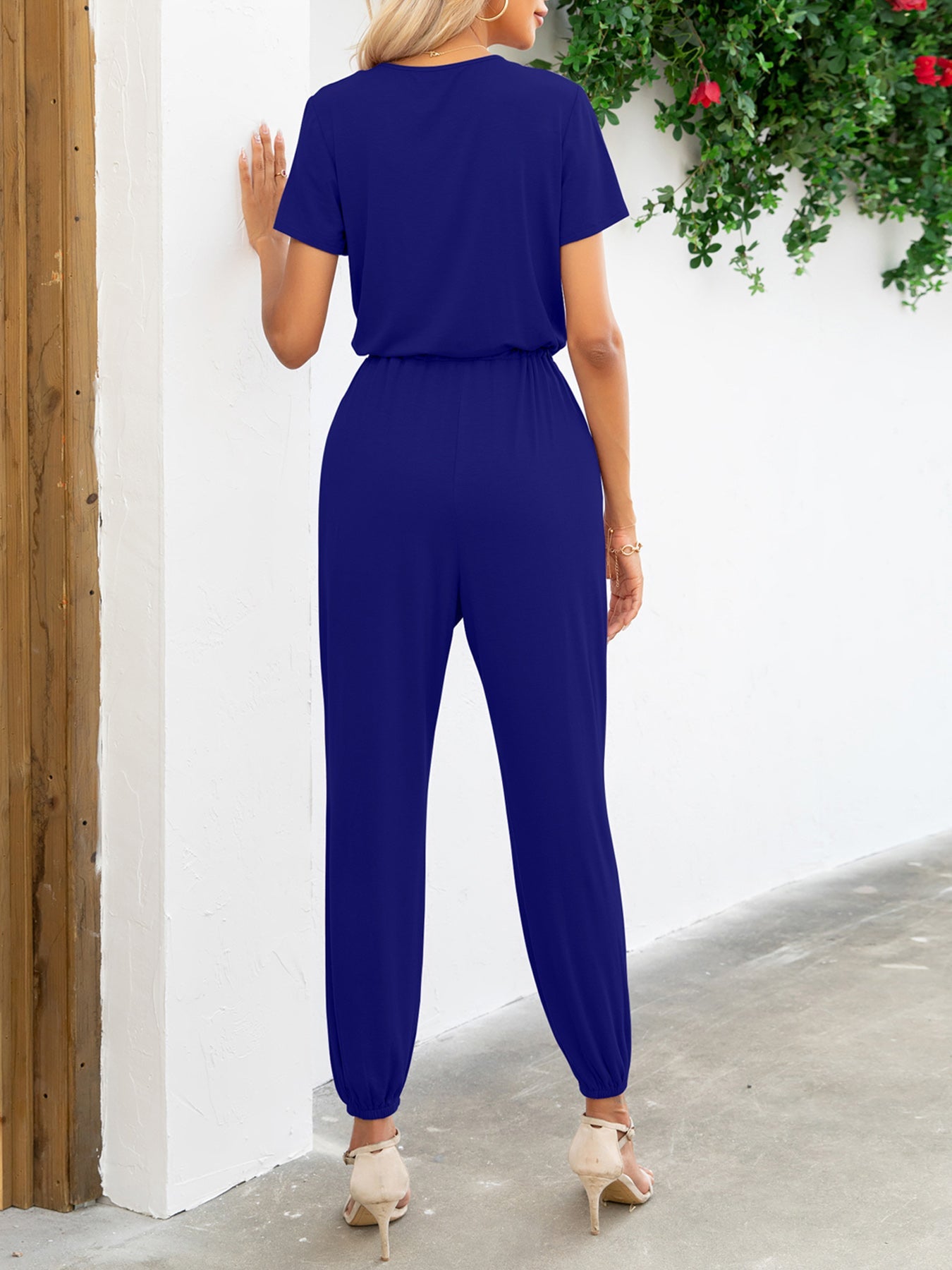 Short Sleeve V - Neck Jumpsuit with Pockets - Flip Flop Dynasty