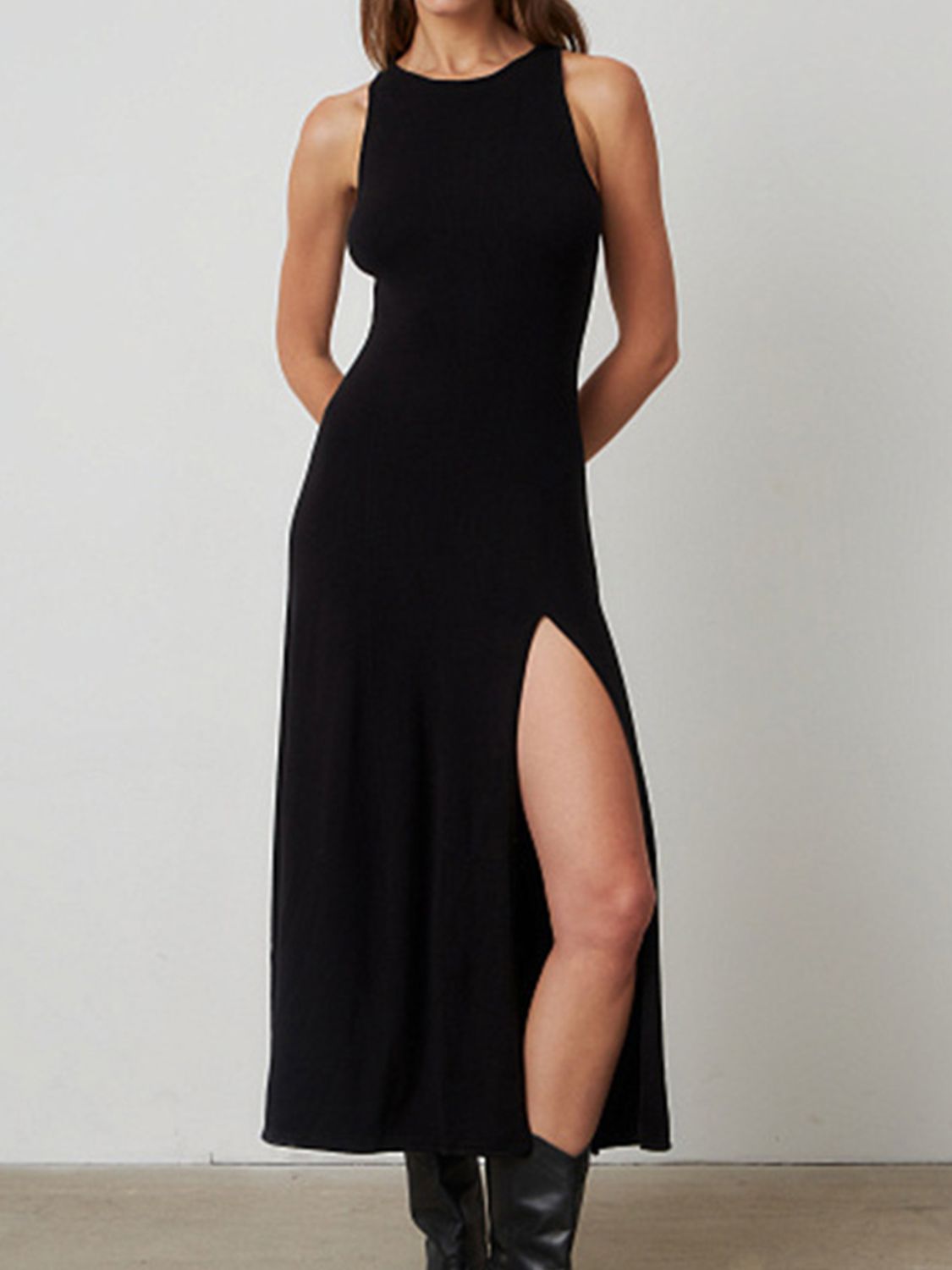 Side Slit Round Neck Sleeveless Dress - Flip Flop Dynasty