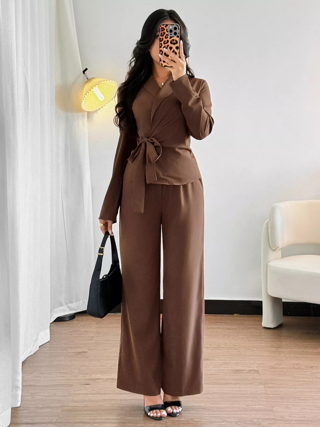 Side Tie Long Sleeve Top and Pants Set - Flip Flop Dynasty
