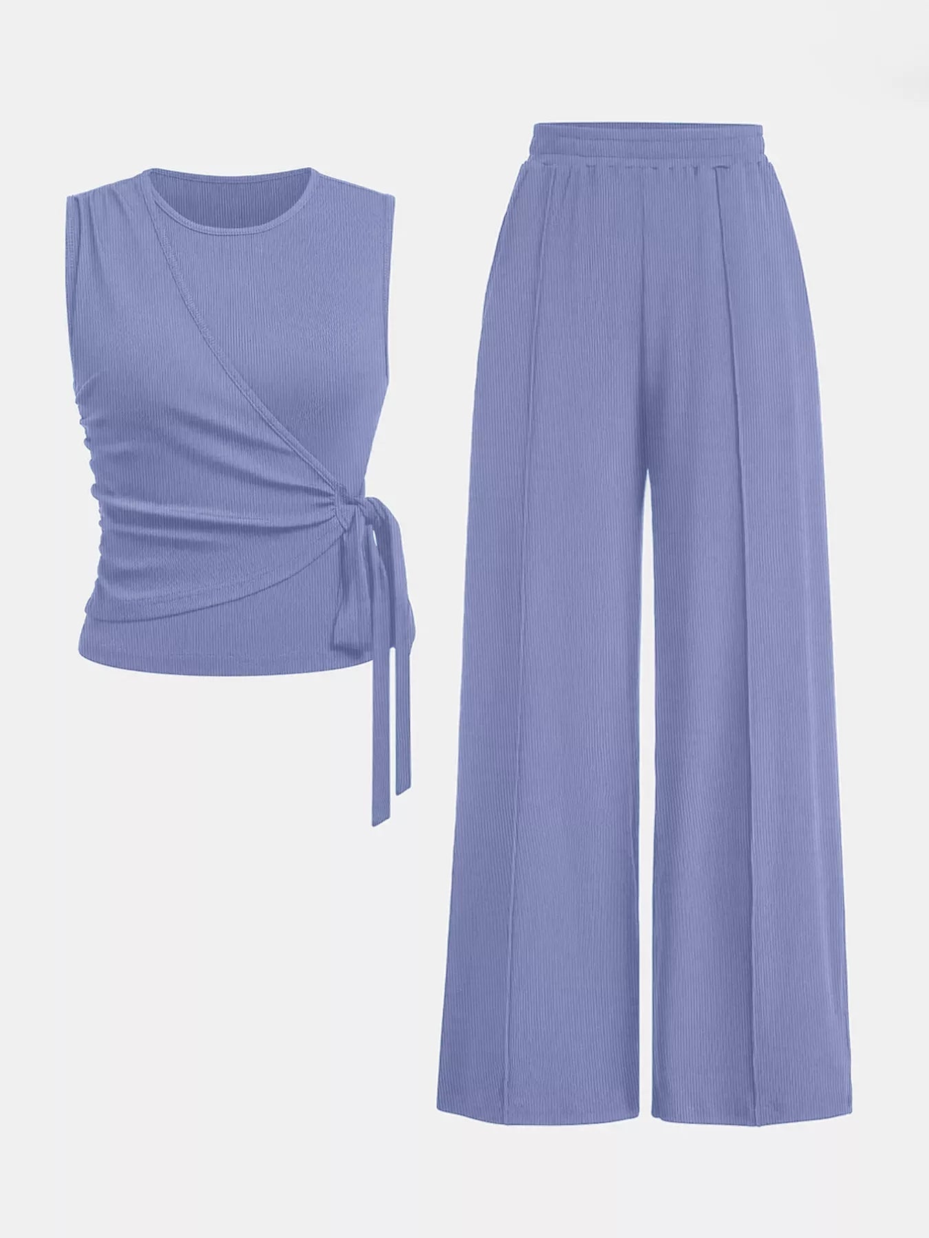Side Tie Round Neck Tank and Pants Set - Flip Flop Dynasty