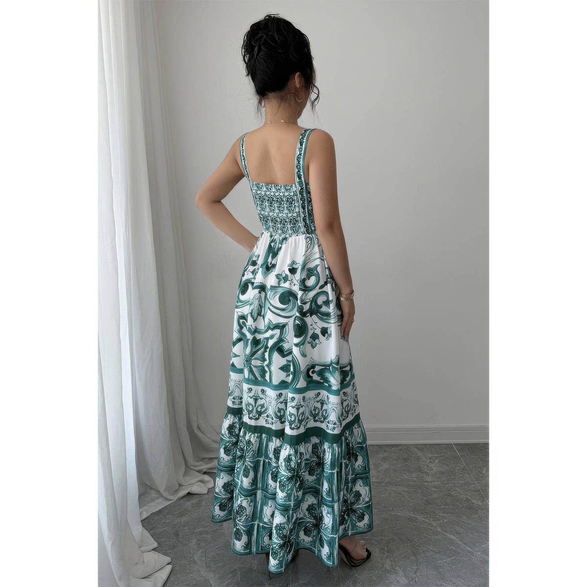 Sleeveless A Line Suspender Printed Long Dress - Flip Flop Dynasty