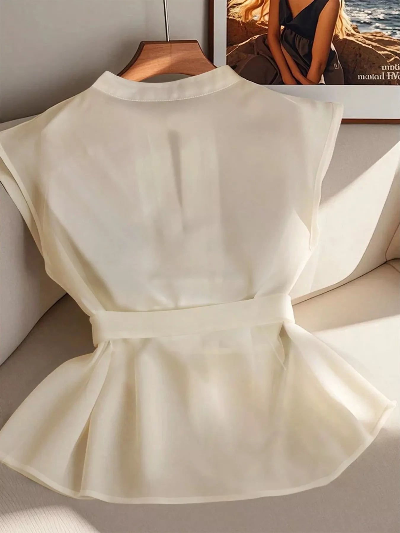Sleeveless Pleated Blouse with Belt - Flip Flop Dynasty