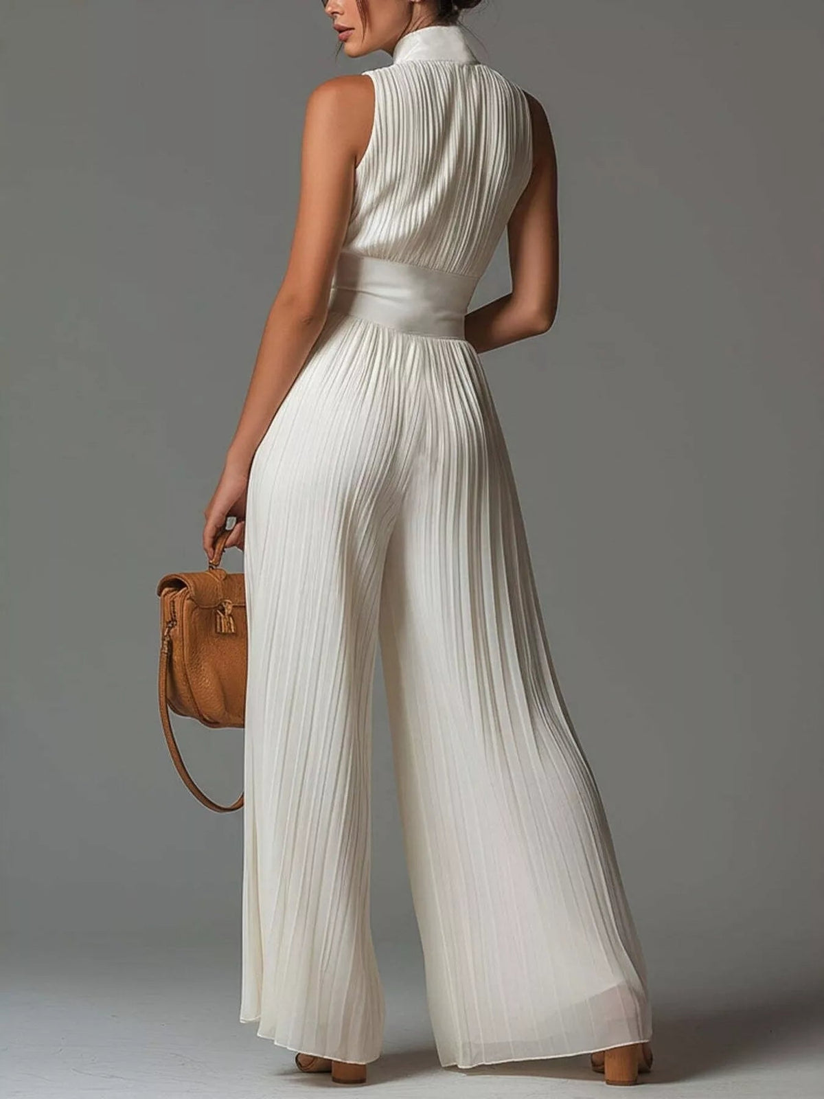 Sleeveless Pleated Jumpsuit with Front Zipper - Flip Flop Dynasty