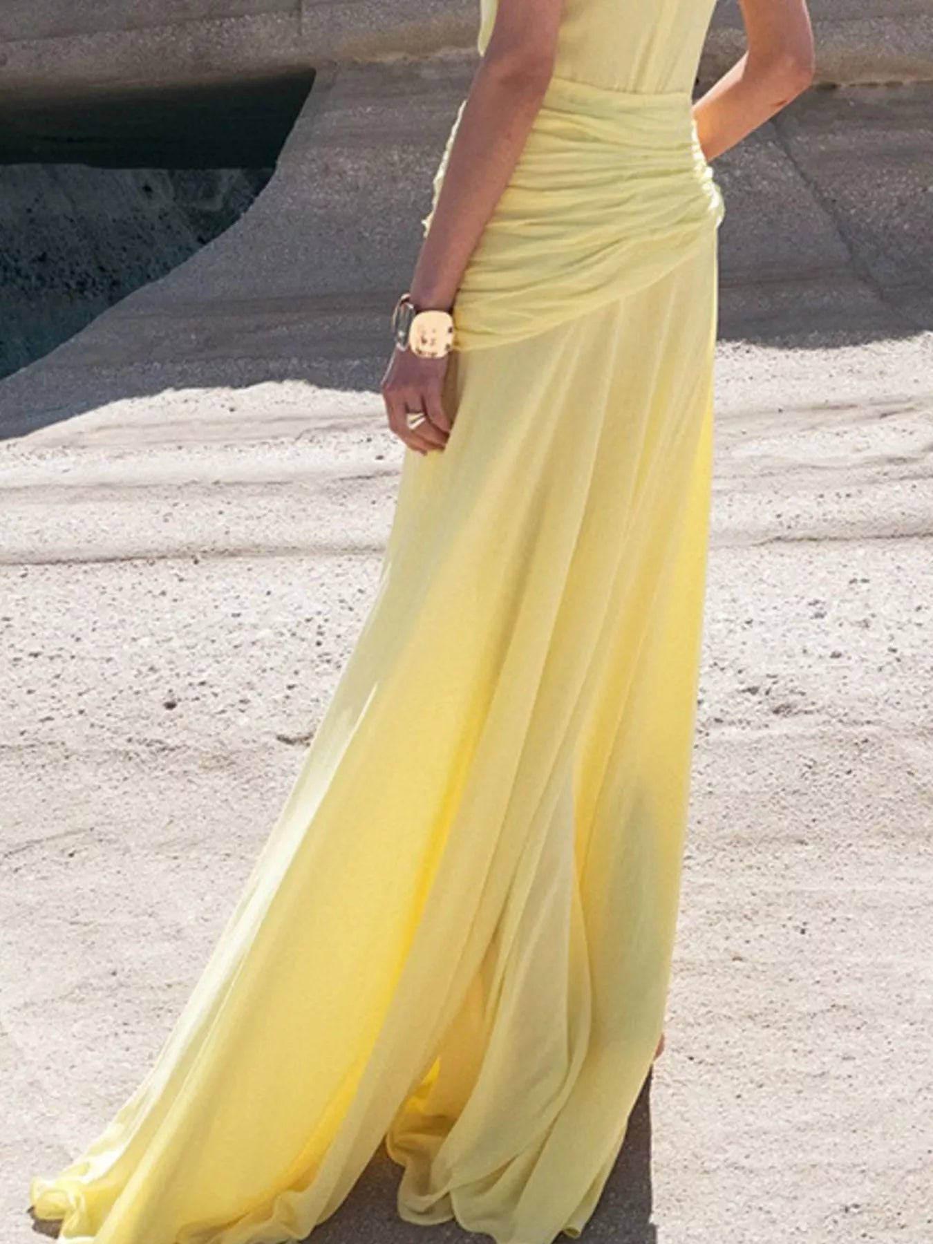 Sleeveless Ruched High - Slit Maxi Dress - Flip Flop Dynasty