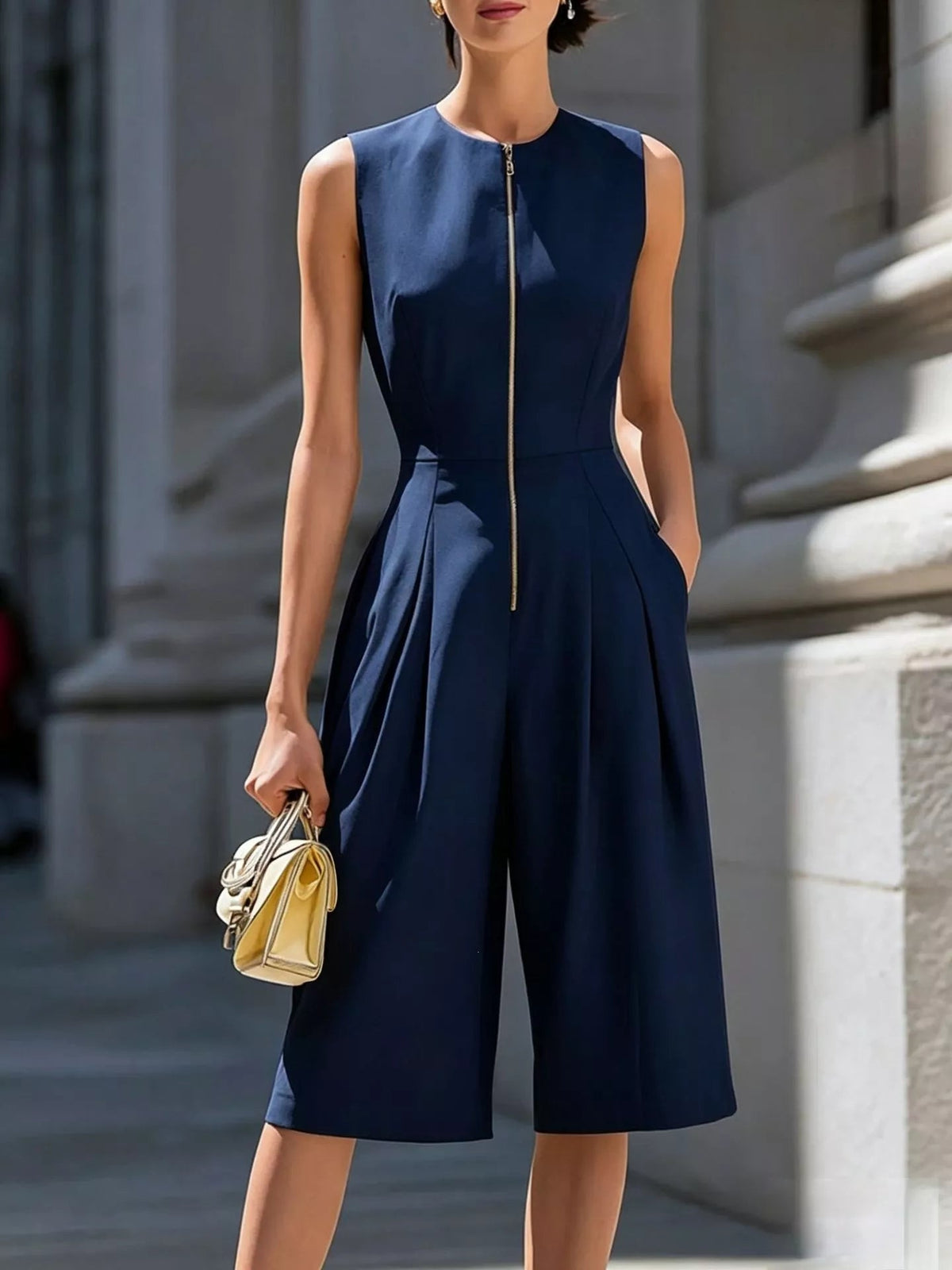 Sleeveless Wide-Leg Zipper Front Jumpsuit - Flip Flop Dynasty