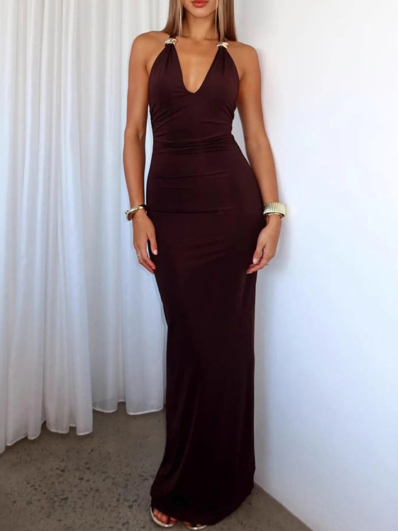 Slit Back Halter Neck Maxi Dress - Flip Flop Dynasty