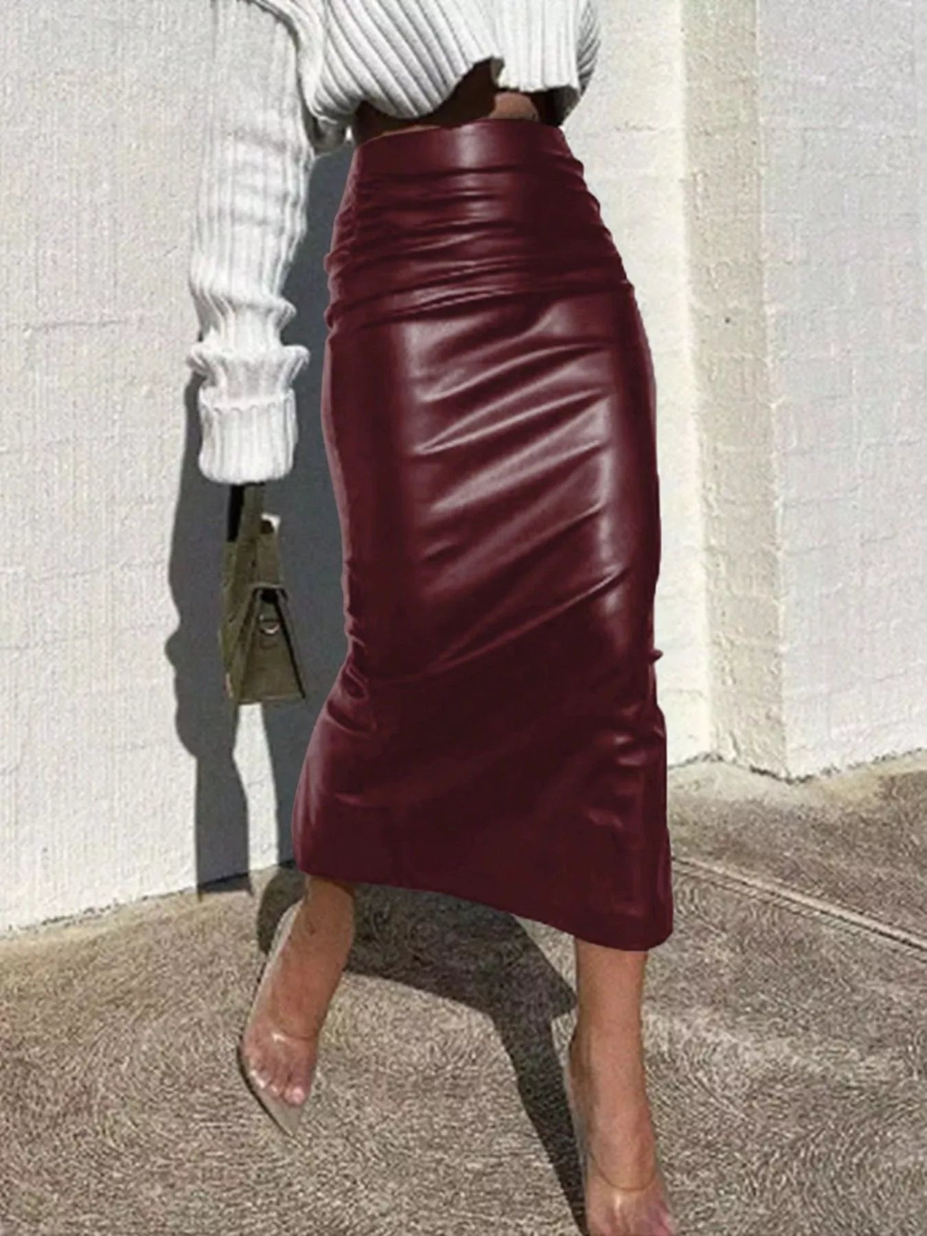 Slit Back Leather Skirt - Flip Flop Dynasty