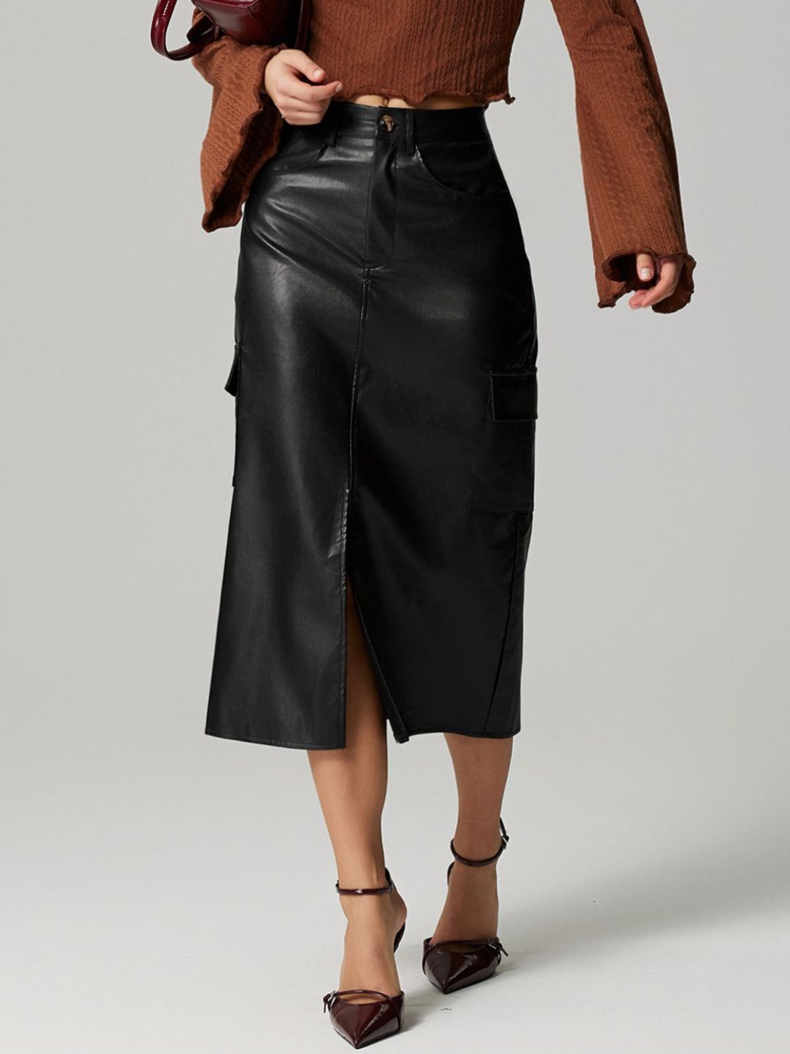 Slit Midi Skirt with Pockets - Flip Flop Dynasty