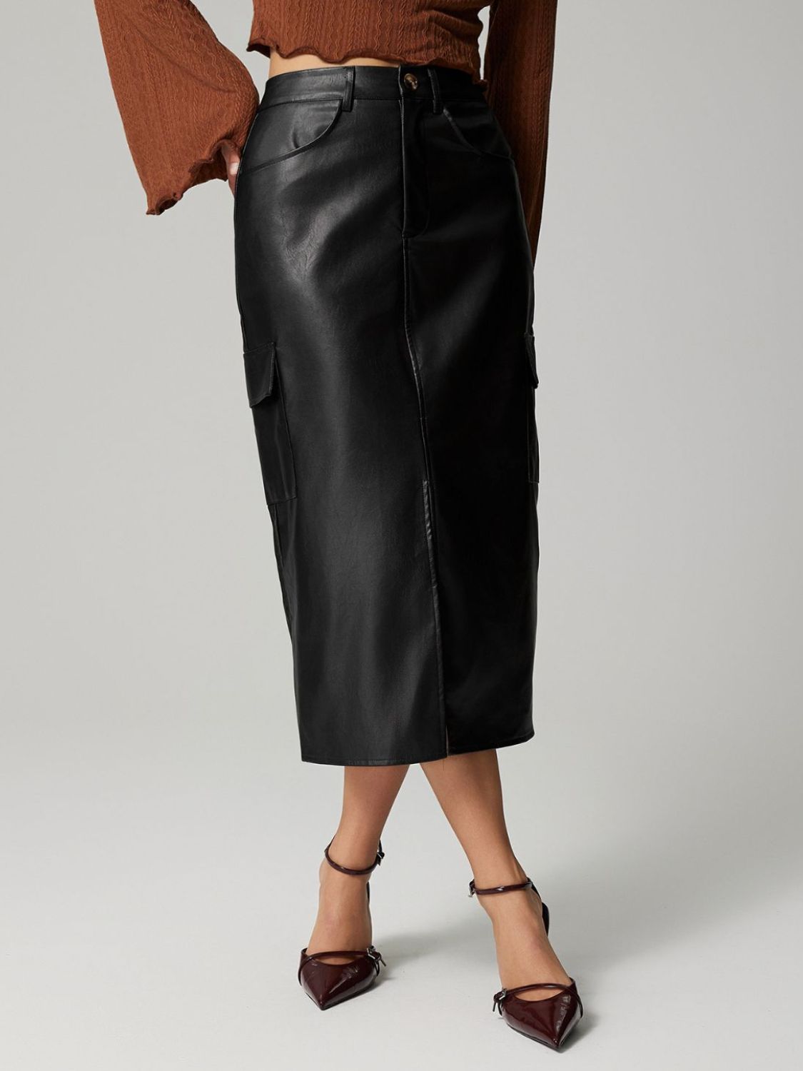 Slit Midi Skirt with Pockets - Flip Flop Dynasty