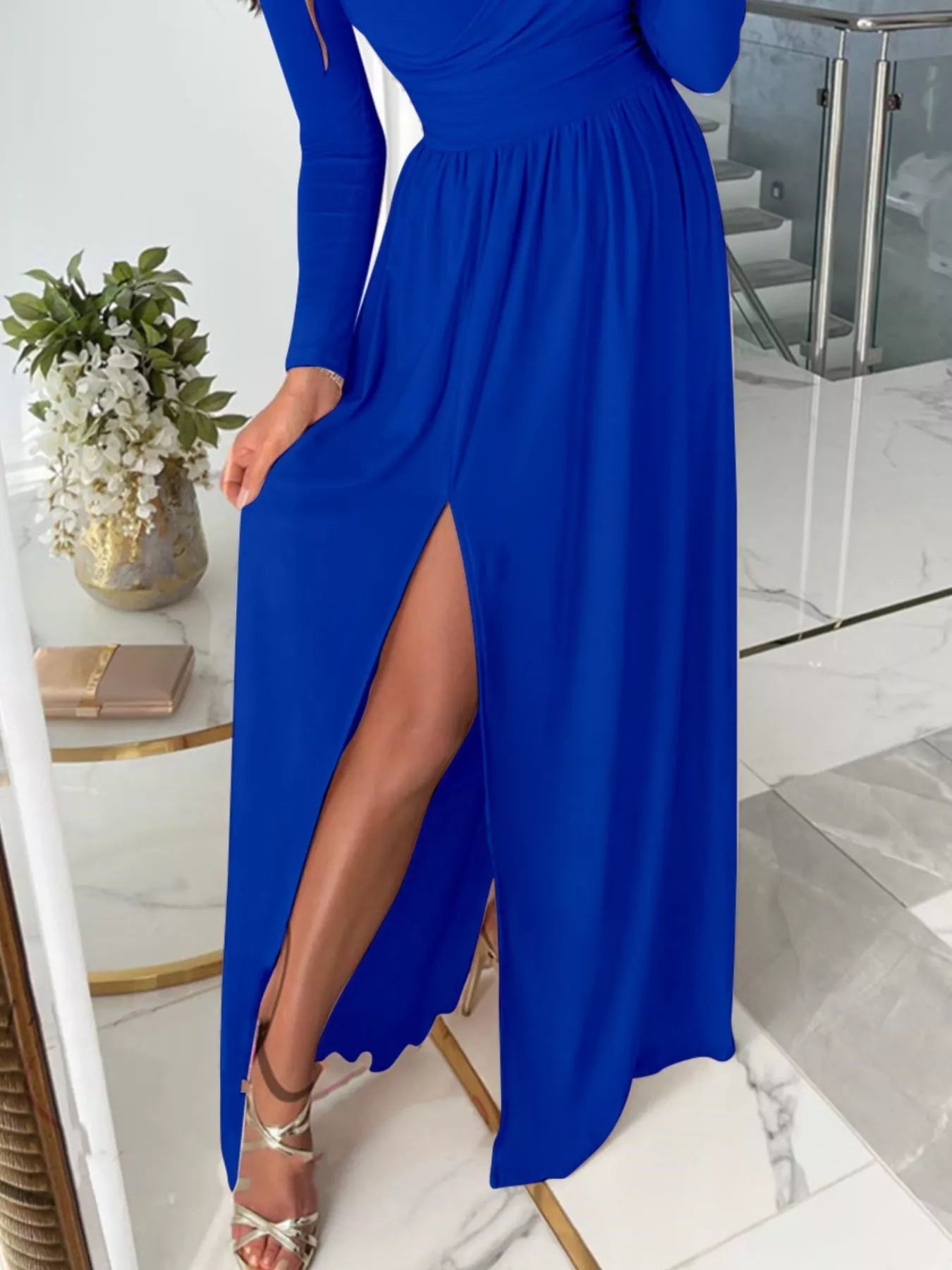 Slit Surplice Cold Shoulder Maxi Dress - Flip Flop Dynasty