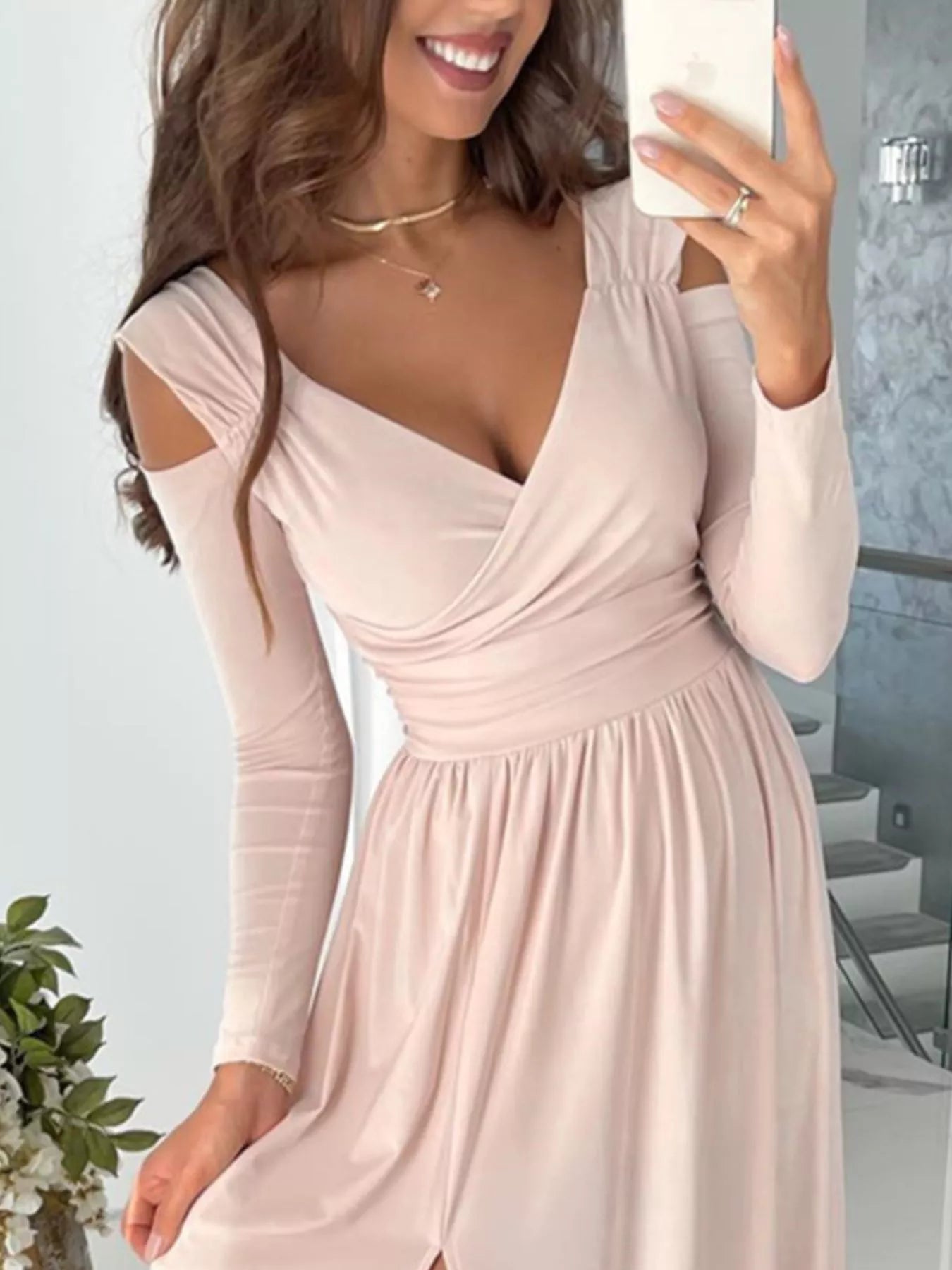 Slit Surplice Cold Shoulder Maxi Dress - Flip Flop Dynasty