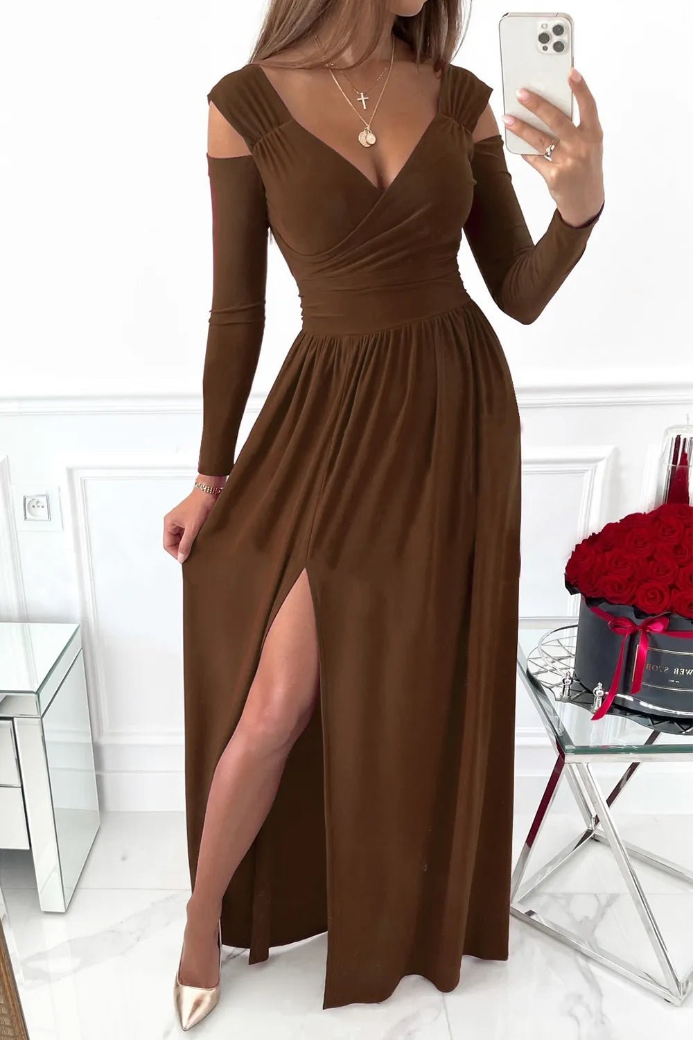 Slit Surplice Long Sleeve Maxi Dress - Flip Flop Dynasty