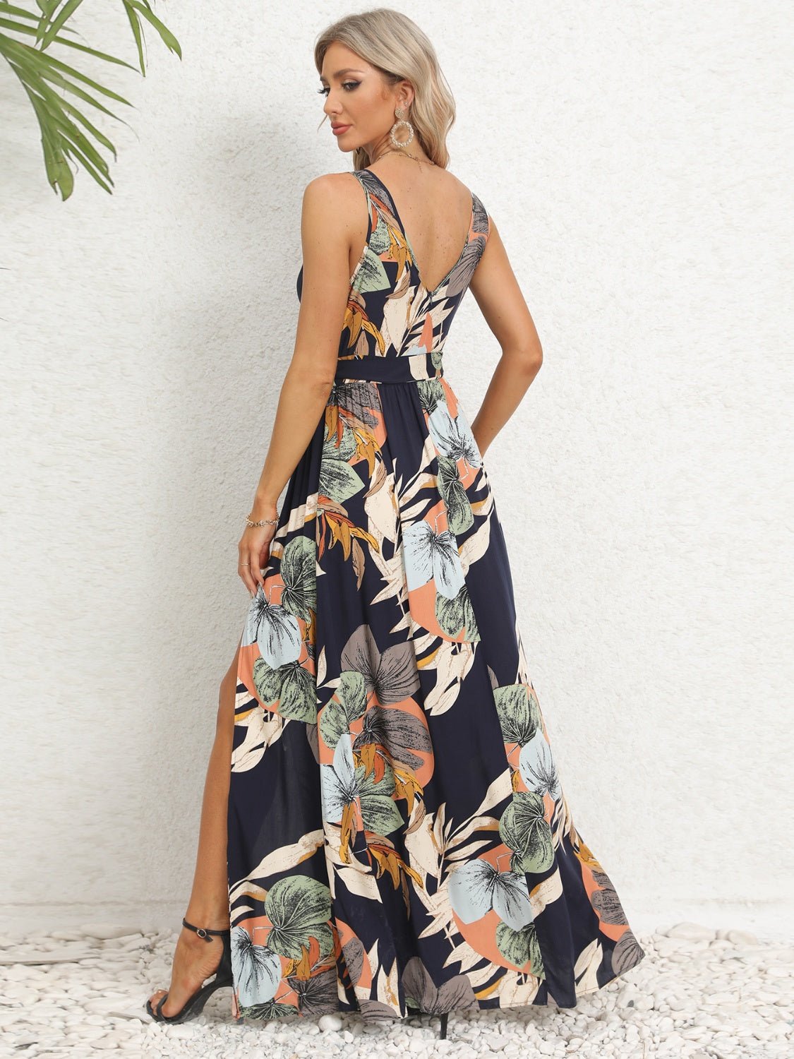 Slit Tied Printed Surplice Dress - Flip Flop Dynasty