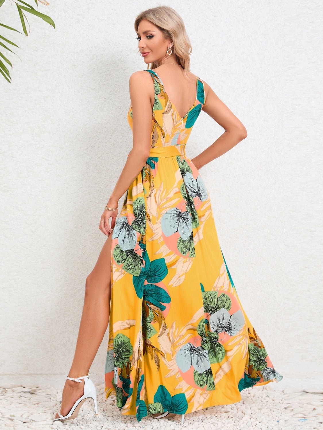 Slit Tied Printed Surplice Dress - Flip Flop Dynasty