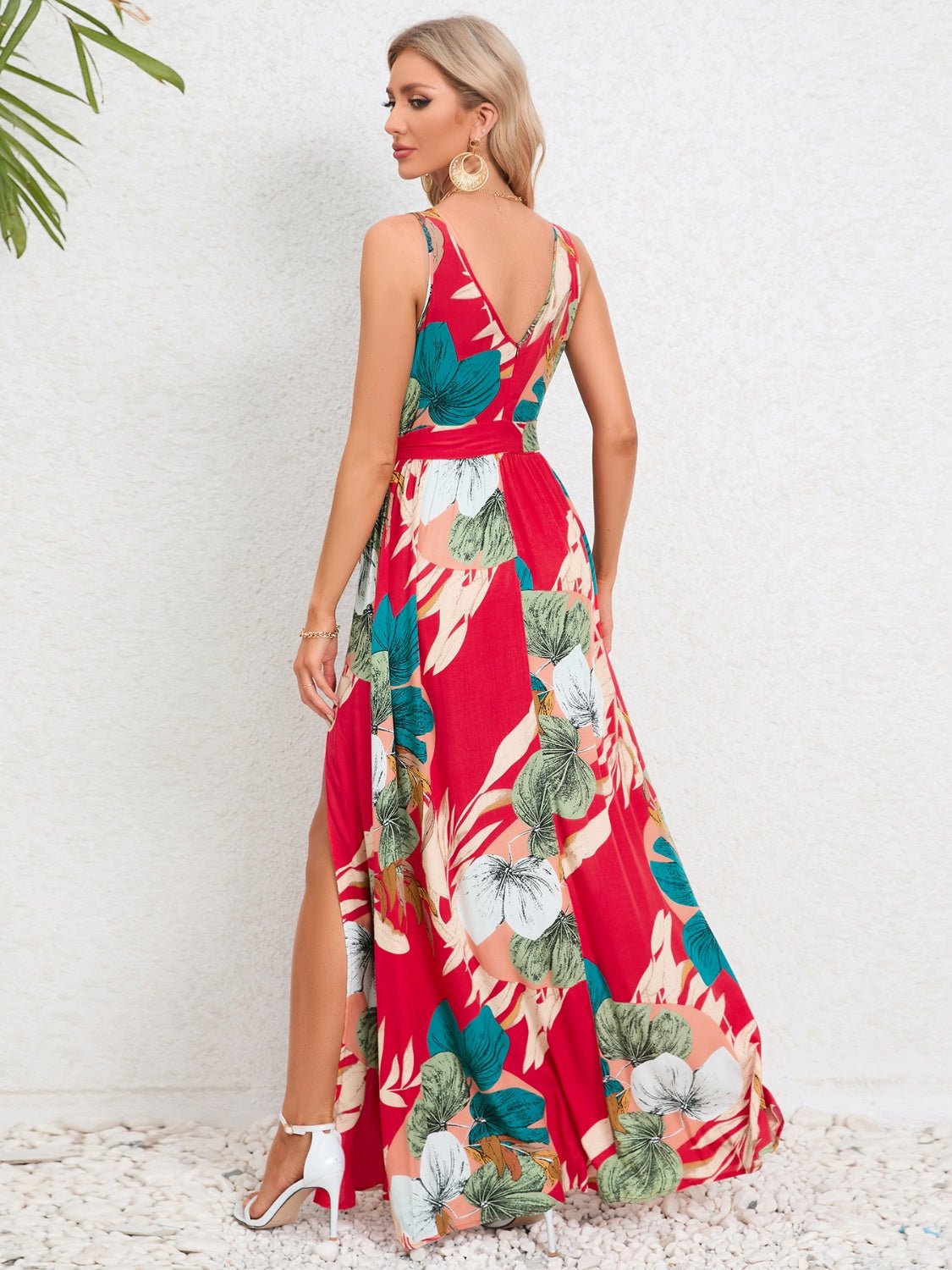 Slit Tied Printed Surplice Dress - Flip Flop Dynasty