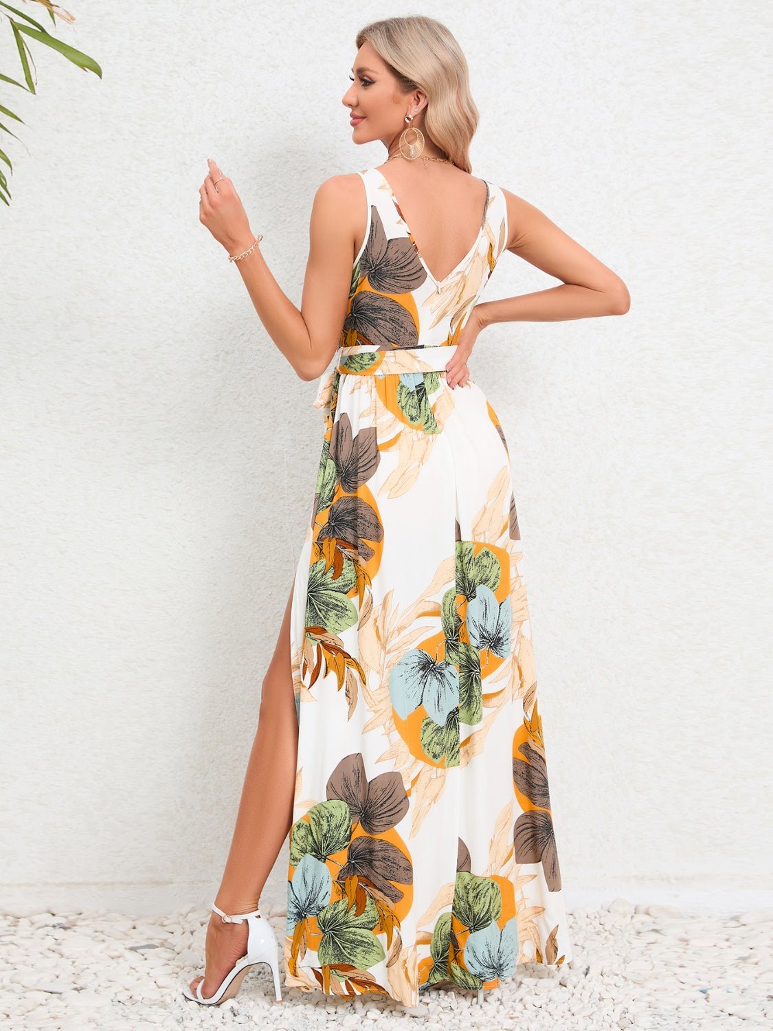 Slit Tied Printed Surplice Dress - Flip Flop Dynasty