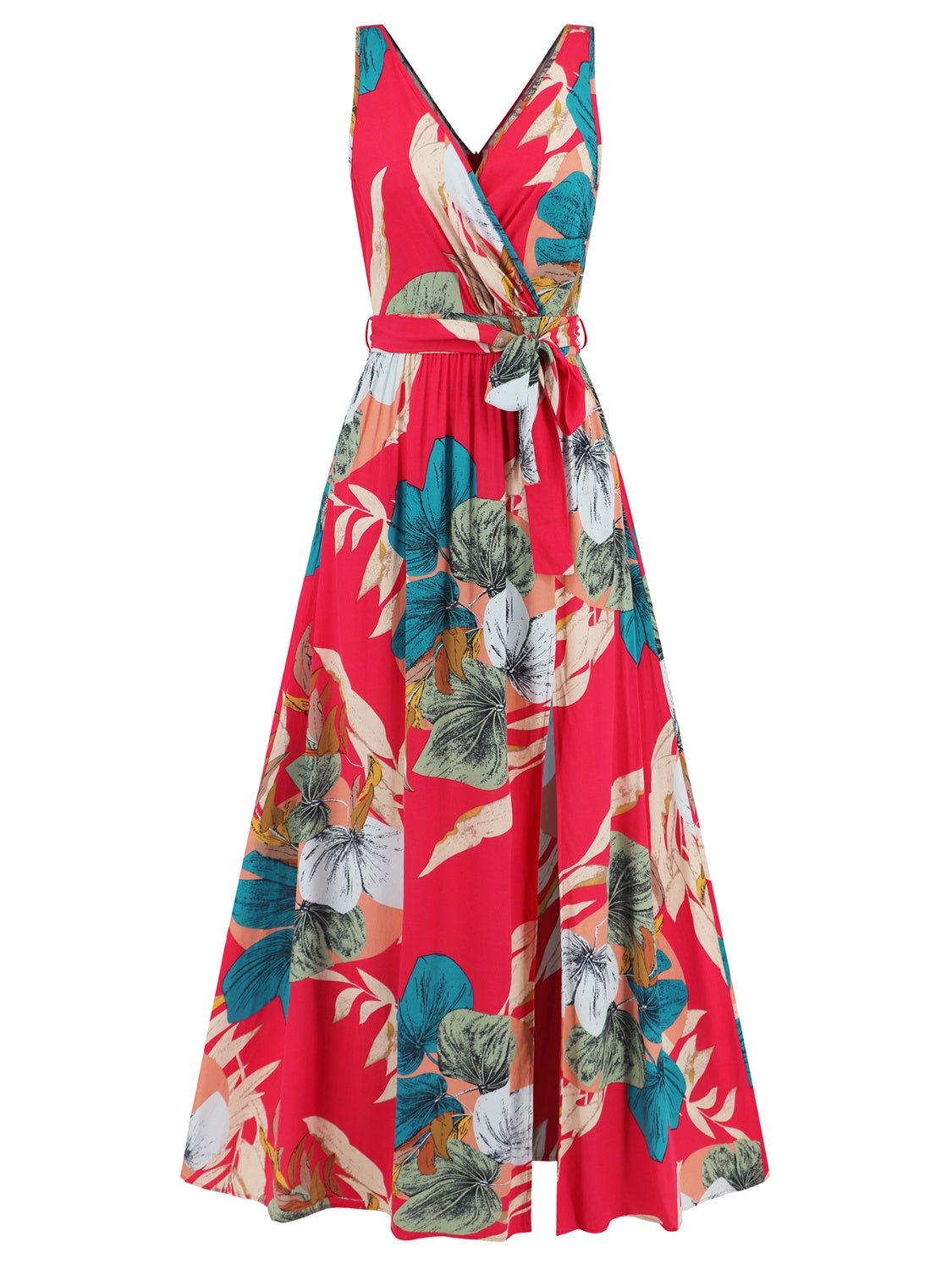 Slit Tied Printed Surplice Dress - Flip Flop Dynasty