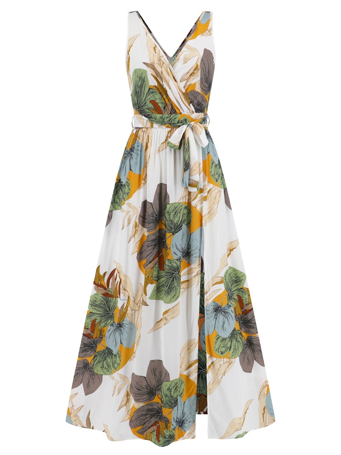 Slit Tied Printed Surplice Dress - Flip Flop Dynasty