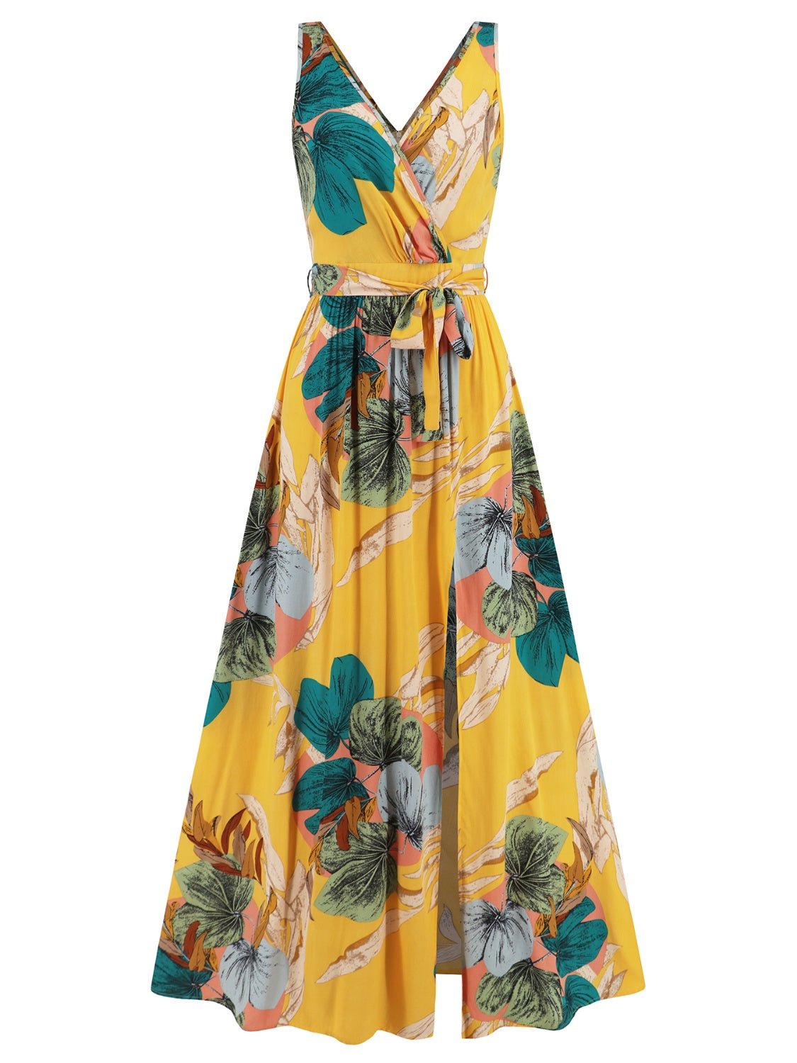 Slit Tied Printed Surplice Dress - Flip Flop Dynasty