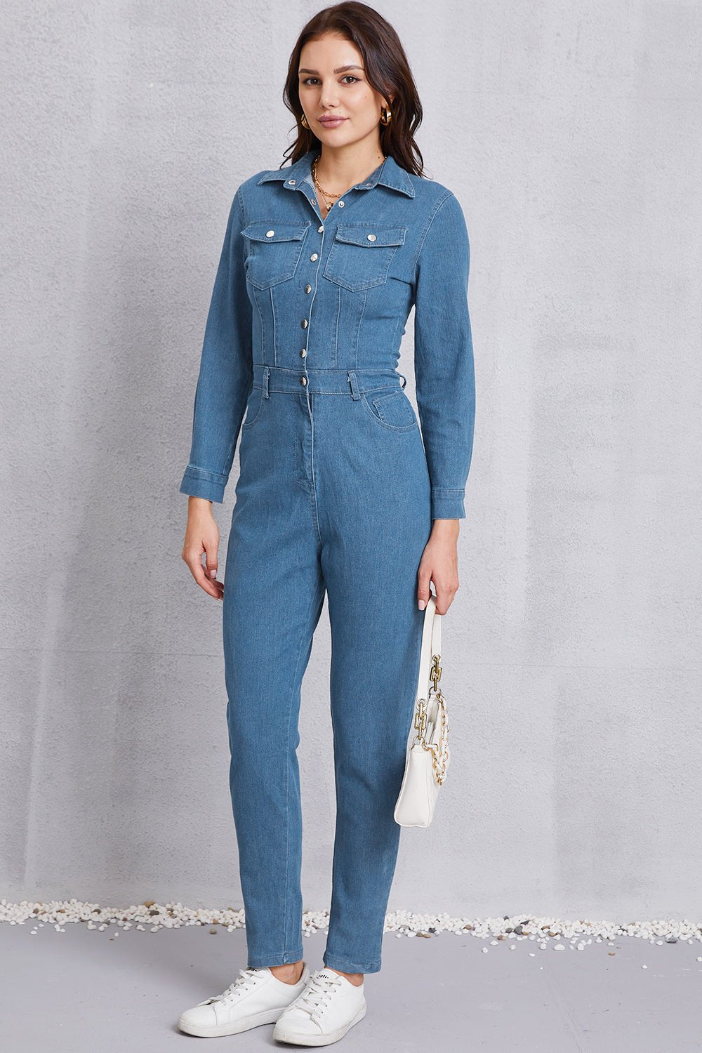 Snap Down Denim Jumpsuit with Pockets - Flip Flop Dynasty