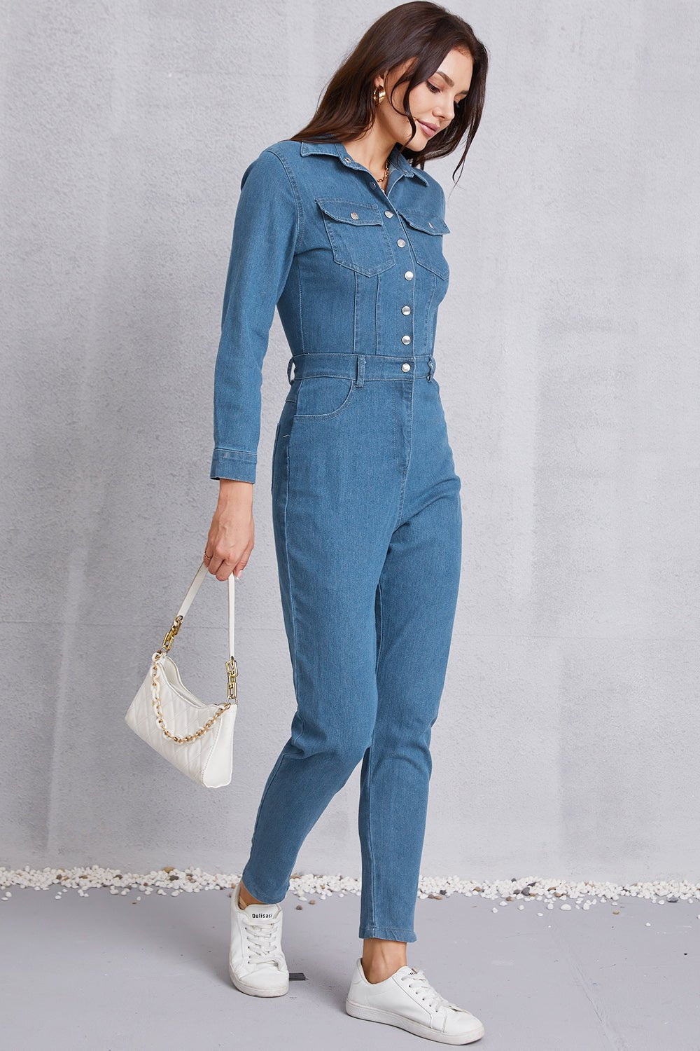 Snap Down Denim Jumpsuit with Pockets - Flip Flop Dynasty