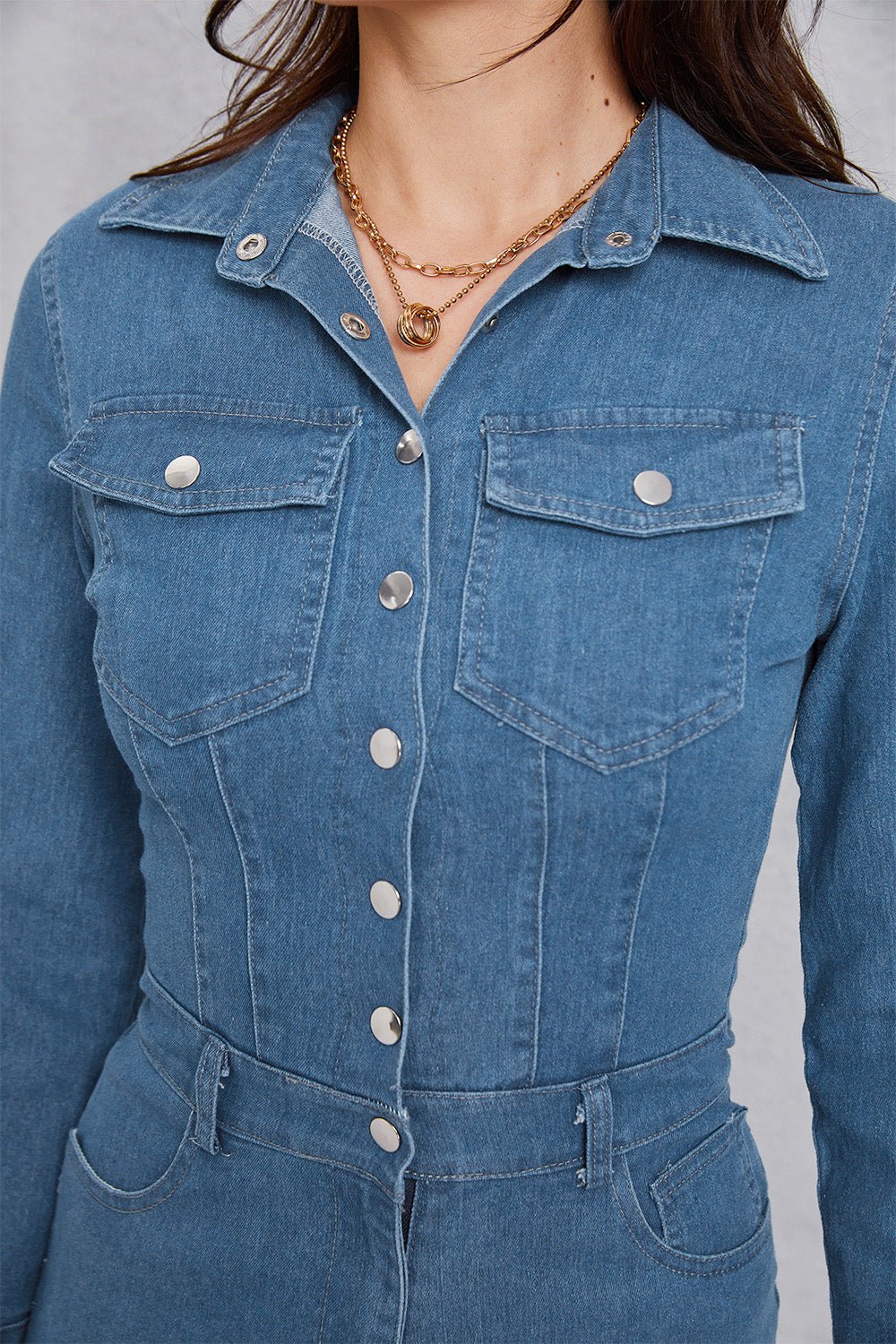 Snap Down Denim Jumpsuit with Pockets - Flip Flop Dynasty