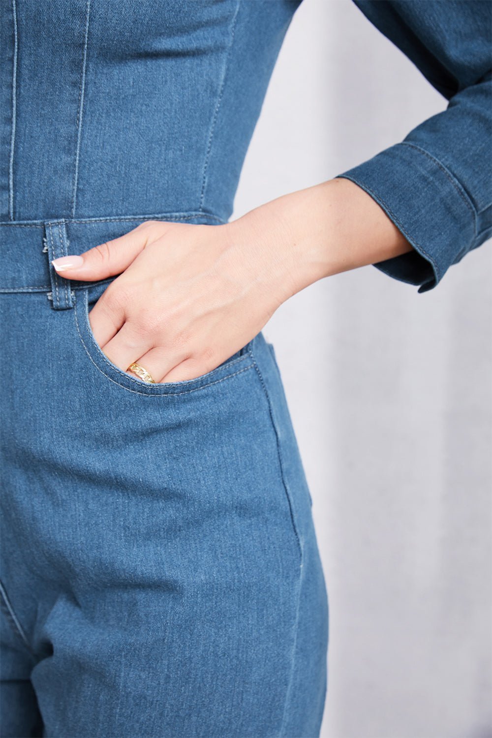Snap Down Denim Jumpsuit with Pockets - Flip Flop Dynasty