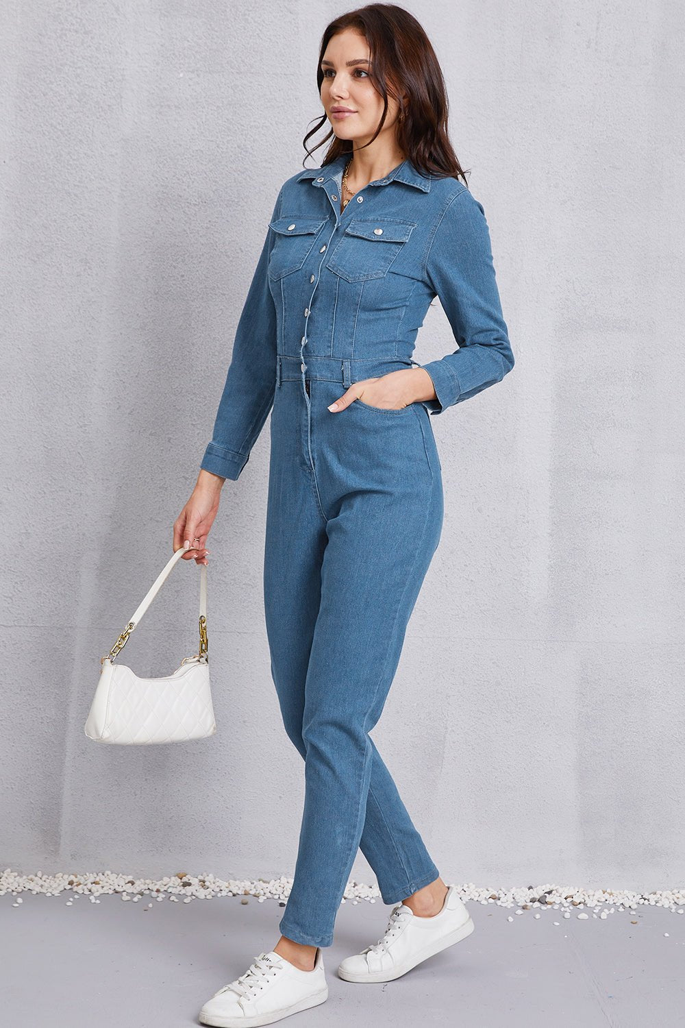Snap Down Denim Jumpsuit with Pockets - Flip Flop Dynasty