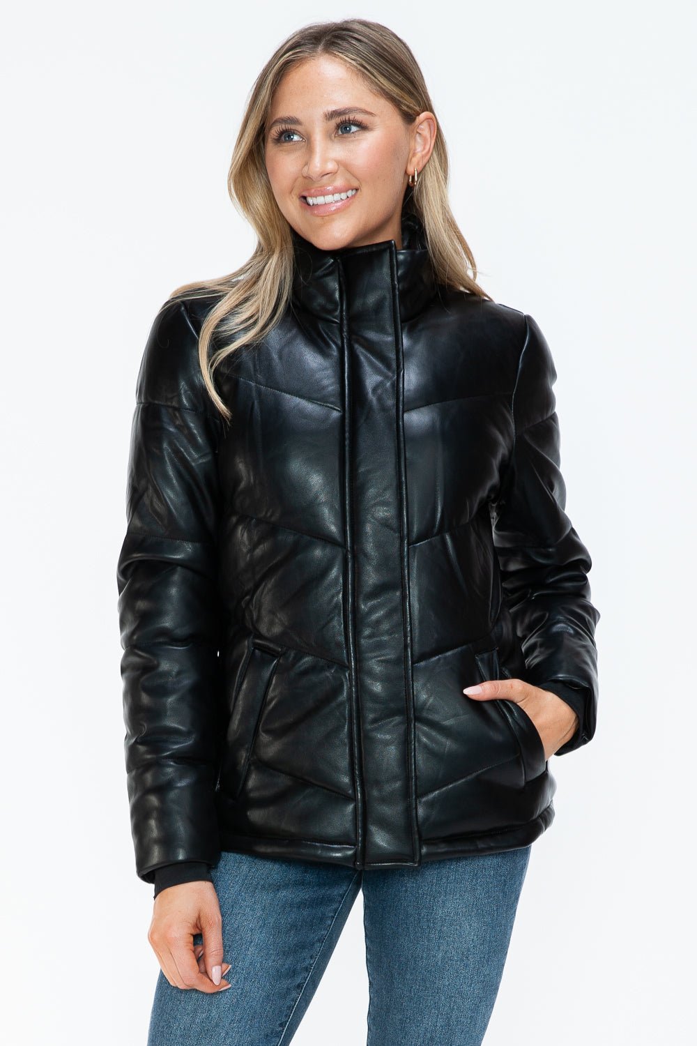 Snobbish Pocketed Zip Up Turtleneck Puffer Jacket - Flip Flop Dynasty