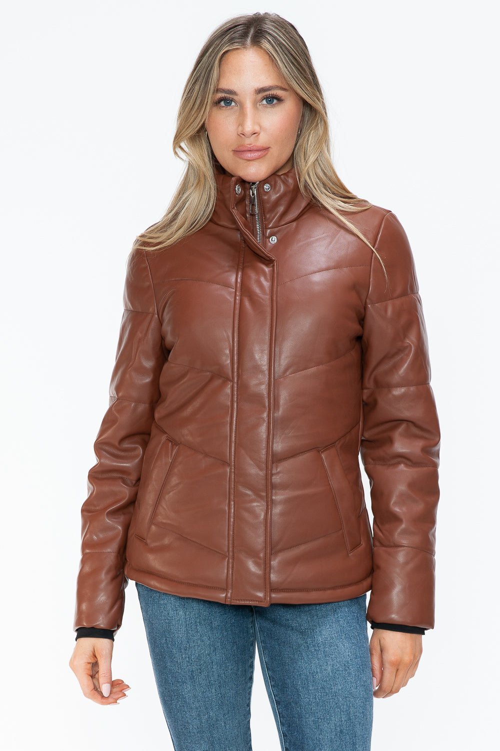 Snobbish Pocketed Zip Up Turtleneck Puffer Jacket - Flip Flop Dynasty