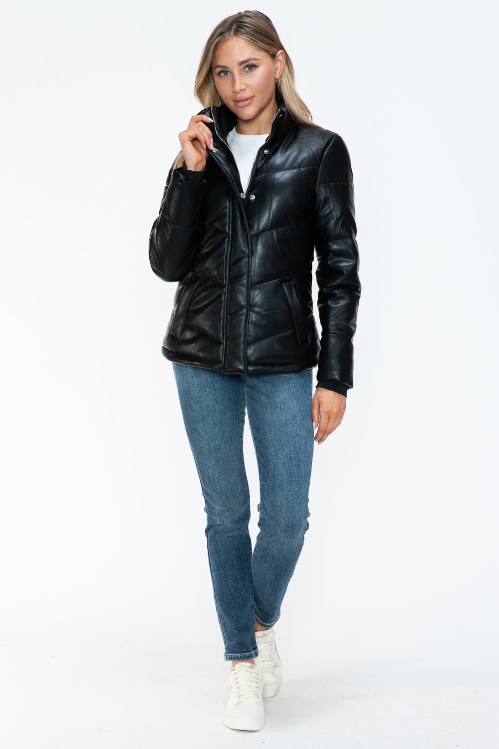 Snobbish Pocketed Zip Up Turtleneck Puffer Jacket - Flip Flop Dynasty