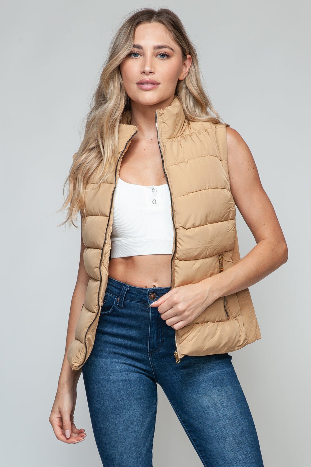 Snobbish Zip Up Turtleneck Vest with Pockets - Flip Flop Dynasty