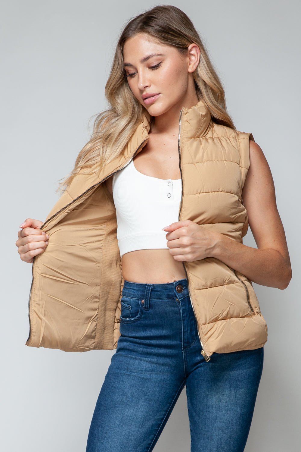 Snobbish Zip Up Turtleneck Vest with Pockets - Flip Flop Dynasty