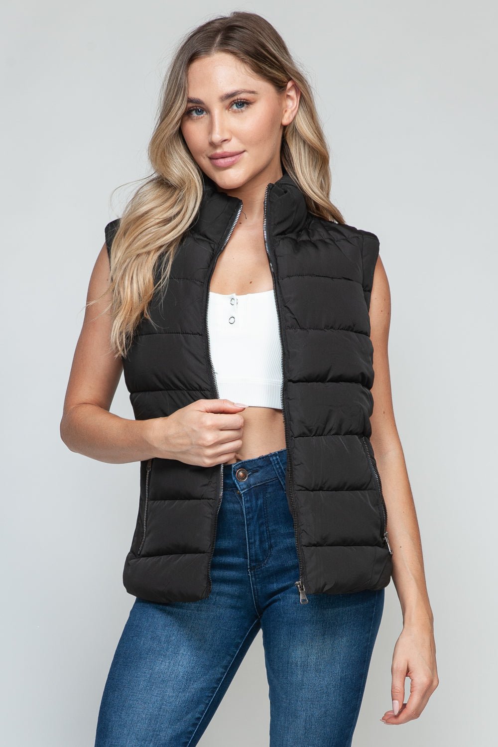 Snobbish Zip Up Turtleneck Vest with Pockets - Flip Flop Dynasty