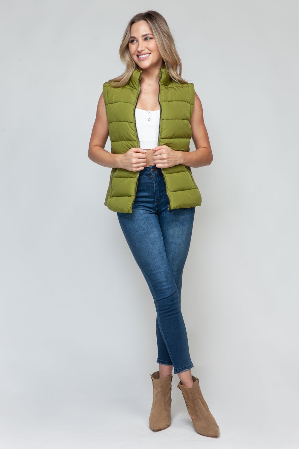 Snobbish Zip Up Turtleneck Vest with Pockets - Flip Flop Dynasty