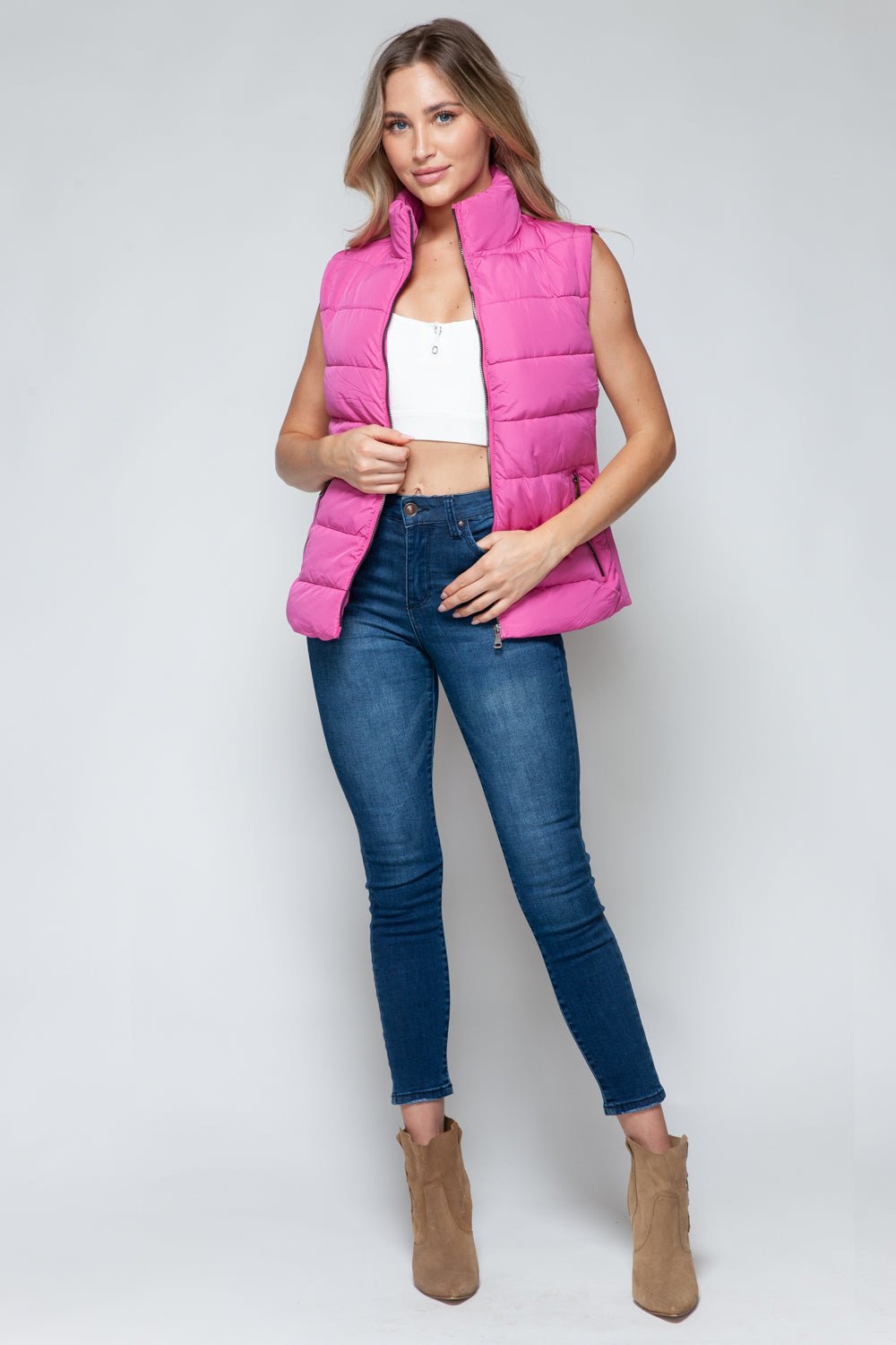 Snobbish Zip Up Turtleneck Vest with Pockets - Flip Flop Dynasty