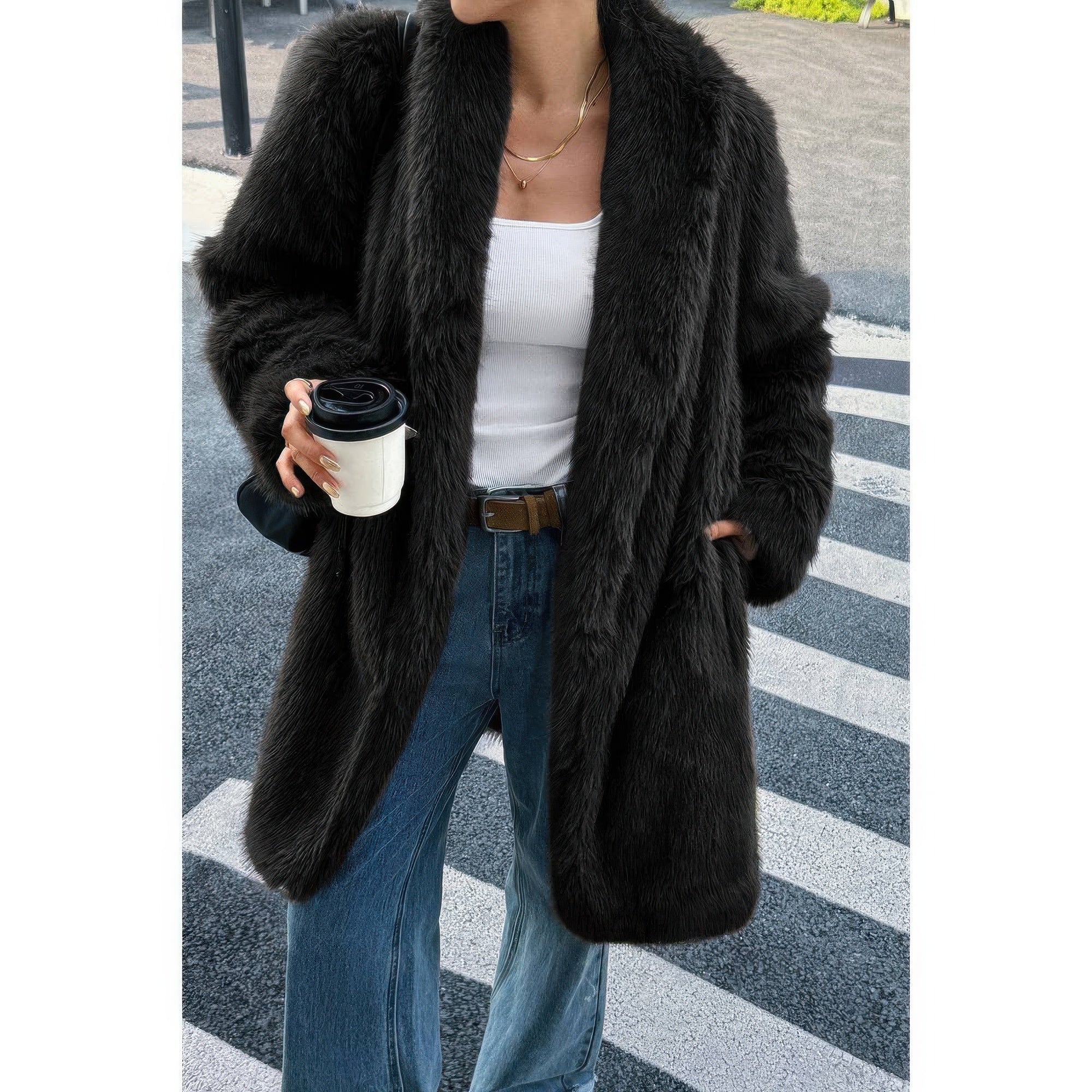 Solid Fluffy Faux Fur Shaggy Long Body Outwear - Flip Flop Dynasty
